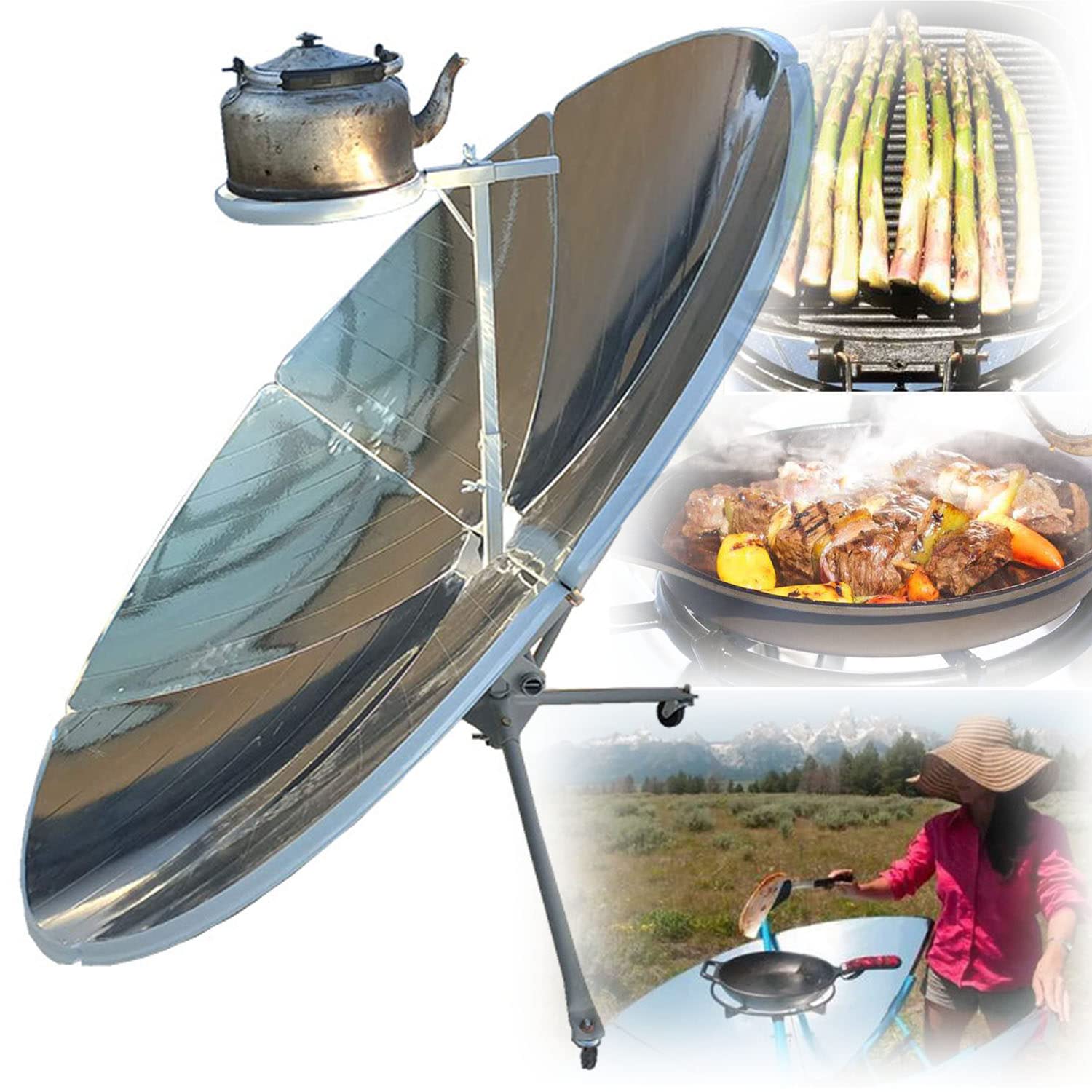 GEHPYYDS 2000W Portable Solar Cooker, 61-Inch Solar Oven for Camping & Outdoor Cooking - High Efficiency Solar Concentrator for Visual Education, Emergency Preparedness & Eco-Friendly Cooking