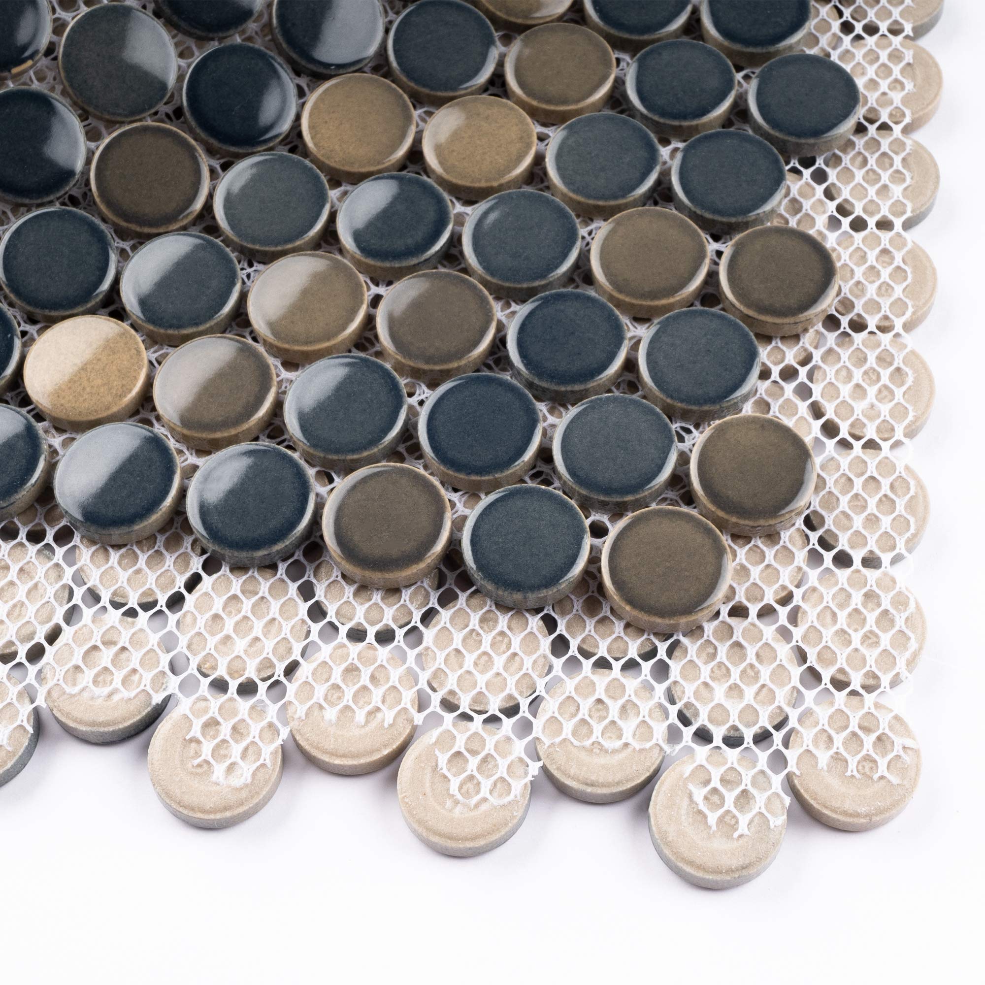 JAPM301 Multi Blue Mix Color Polished Tiny Round Porcelain Mosaic Tile - 10 Sheets Pack - Perfect for Bathroom Backsplash, Kitchen Wall, and Pool Design