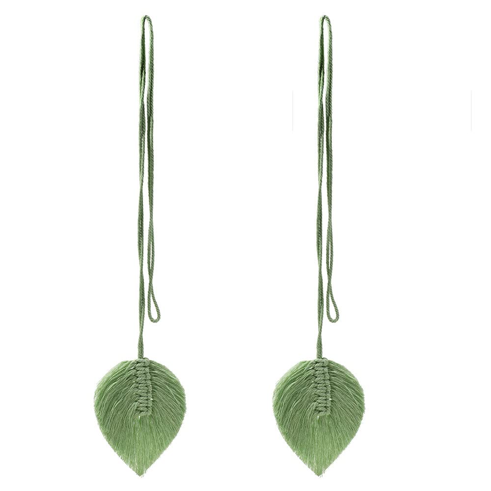4 Pack Leaf Macrame Curtain Tiebacks - Handmade Braided Window Holdbacks for Living Room, Bedroom, Home Decor - Natural Boho Style Curtain Accessories (Perfect for Sheer Drapes, Blackout Panels & Room Dividers)