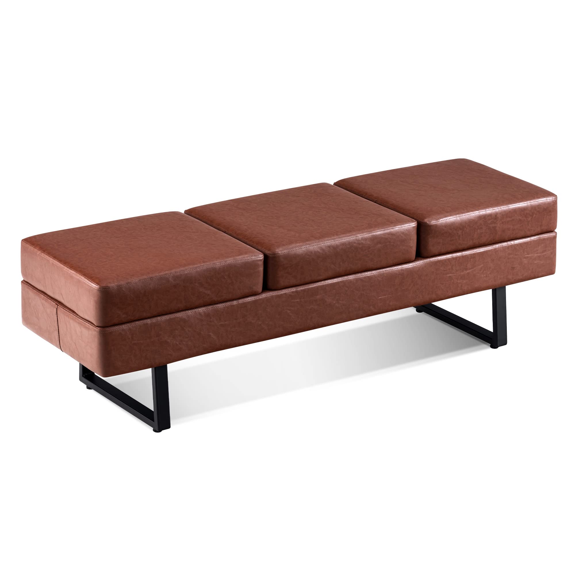 Premium Barber Salon Waiting Room Chairs - Heavy Duty Faux Leather Upholstered Reception Bench for Office, Lobby, Conference Room & Hair Salon - Durable Guest Seating Solution (Cognac Brown) - Perfect for Barber Shops, Spas, Clinics and Professional Waiting Areas