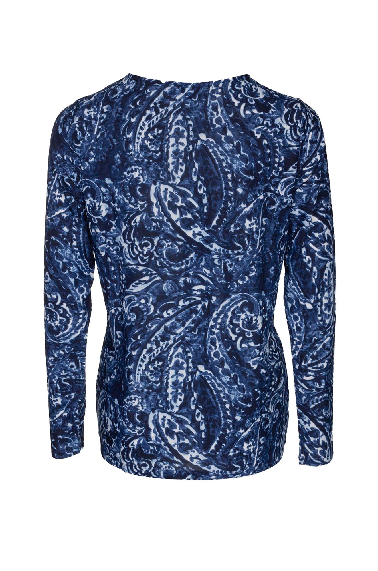 Printed Slinky Top for Women - Navy Paisley Floral Stretch T-Shirt 7402B1 | Comfortable Casual Wear for Party, Date Night & Everyday Outfits