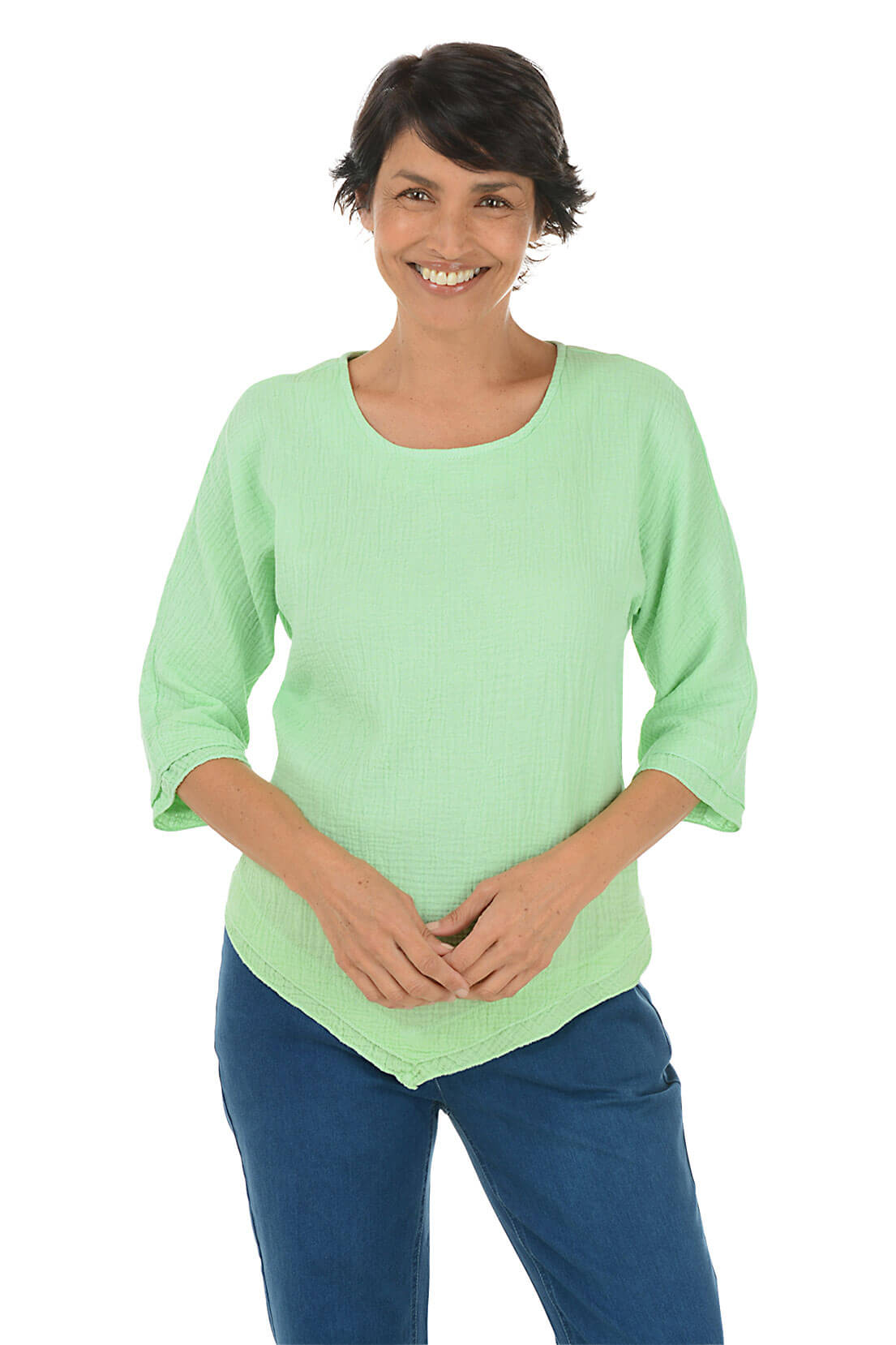 Bubble Gauze Handkerchief Hem Blouse - Women's Lightweight Breathable Summer Top for Casual Outings & Beach Wear