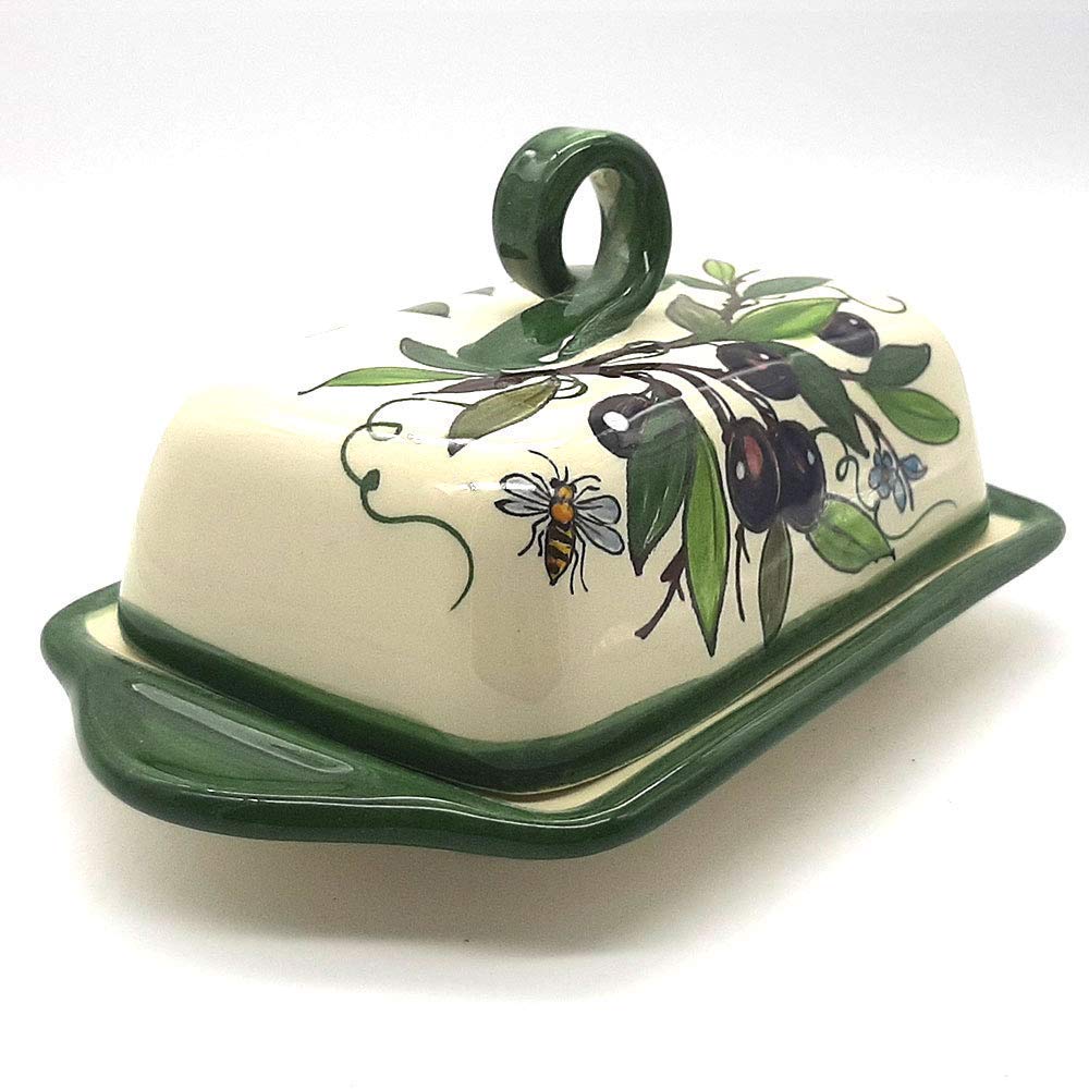 Italian Hand-Painted Ceramic Butter Dish with Lid - 8