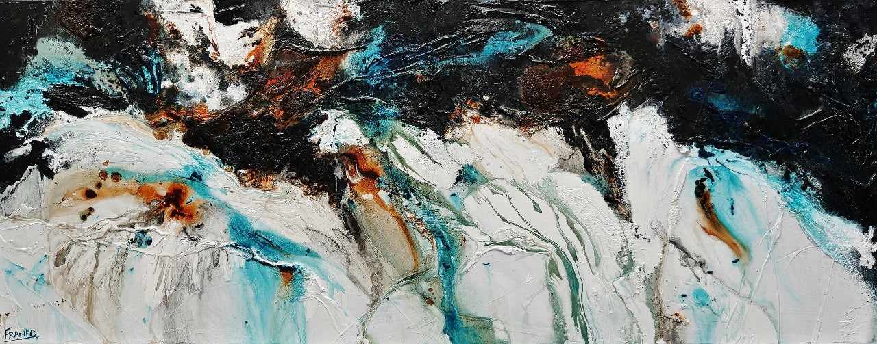 Southern Nature 200cm x 80cm Teal Black White Textured Abstract Canvas Art - Modern Wall Decor for Living Room, Bedroom & Office