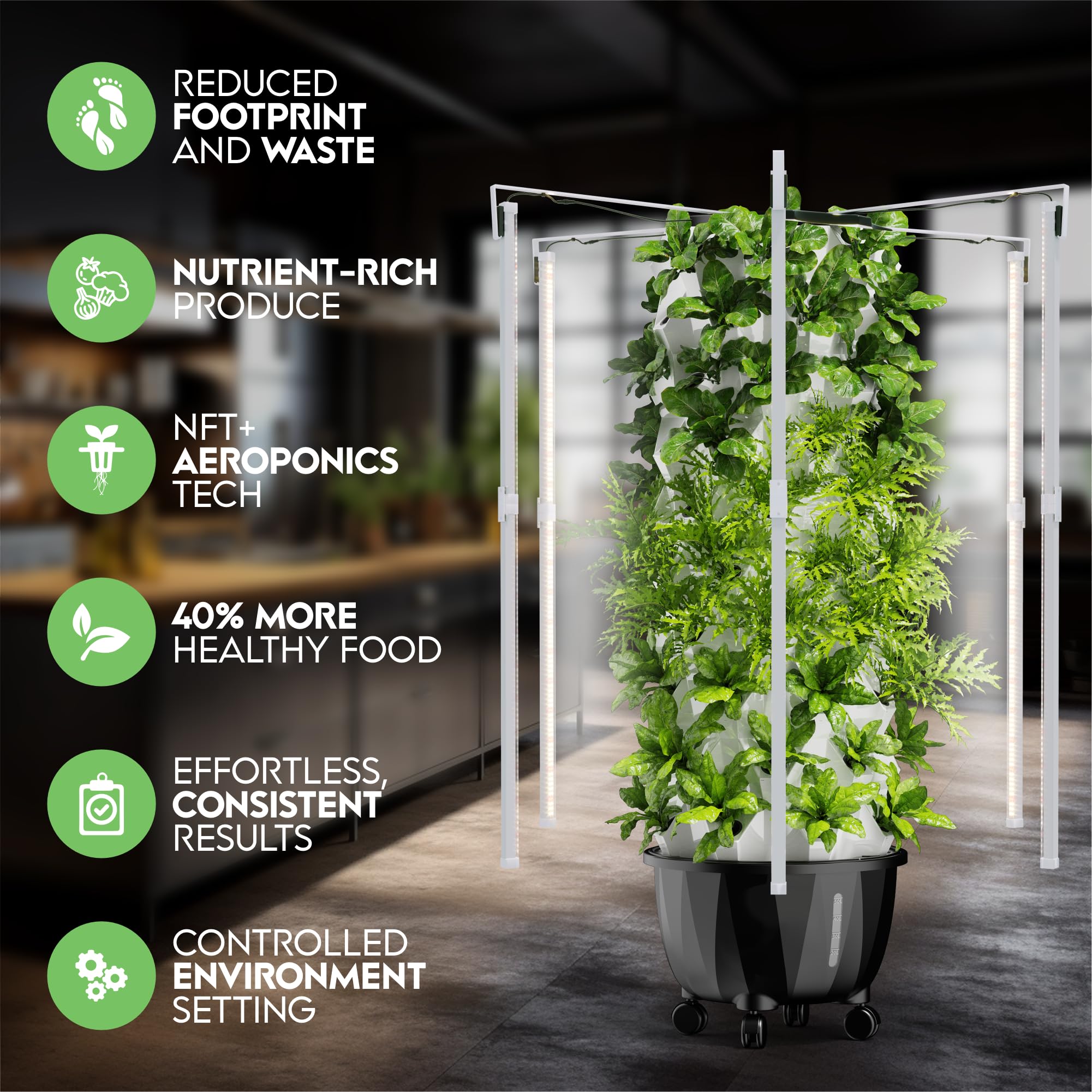 Automated Hydroponic Indoor Garden System - Vertical Aeroponic Tower with LED Grow Lights for Home Planting | Perfect for Small Spaces, Urban Farming & Fresh Herb Cultivation