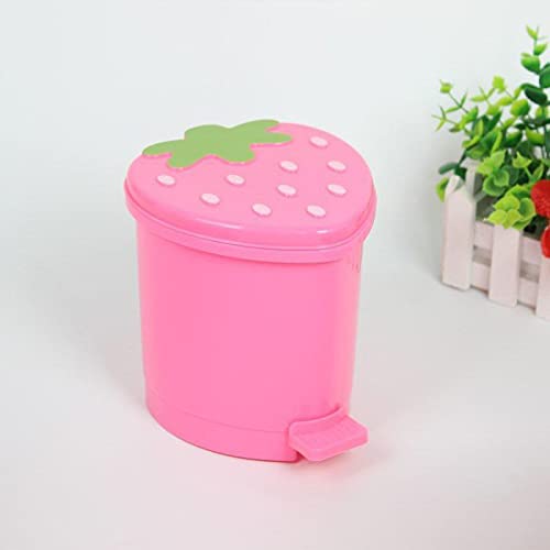 Cute Pink Strawberry Mini Desktop Trash Can with Swing Lid - Small Plastic Garbage Bin for Desk, Countertop, Car, Office & Kitchen - Perfect for Home, Work & Travel Use