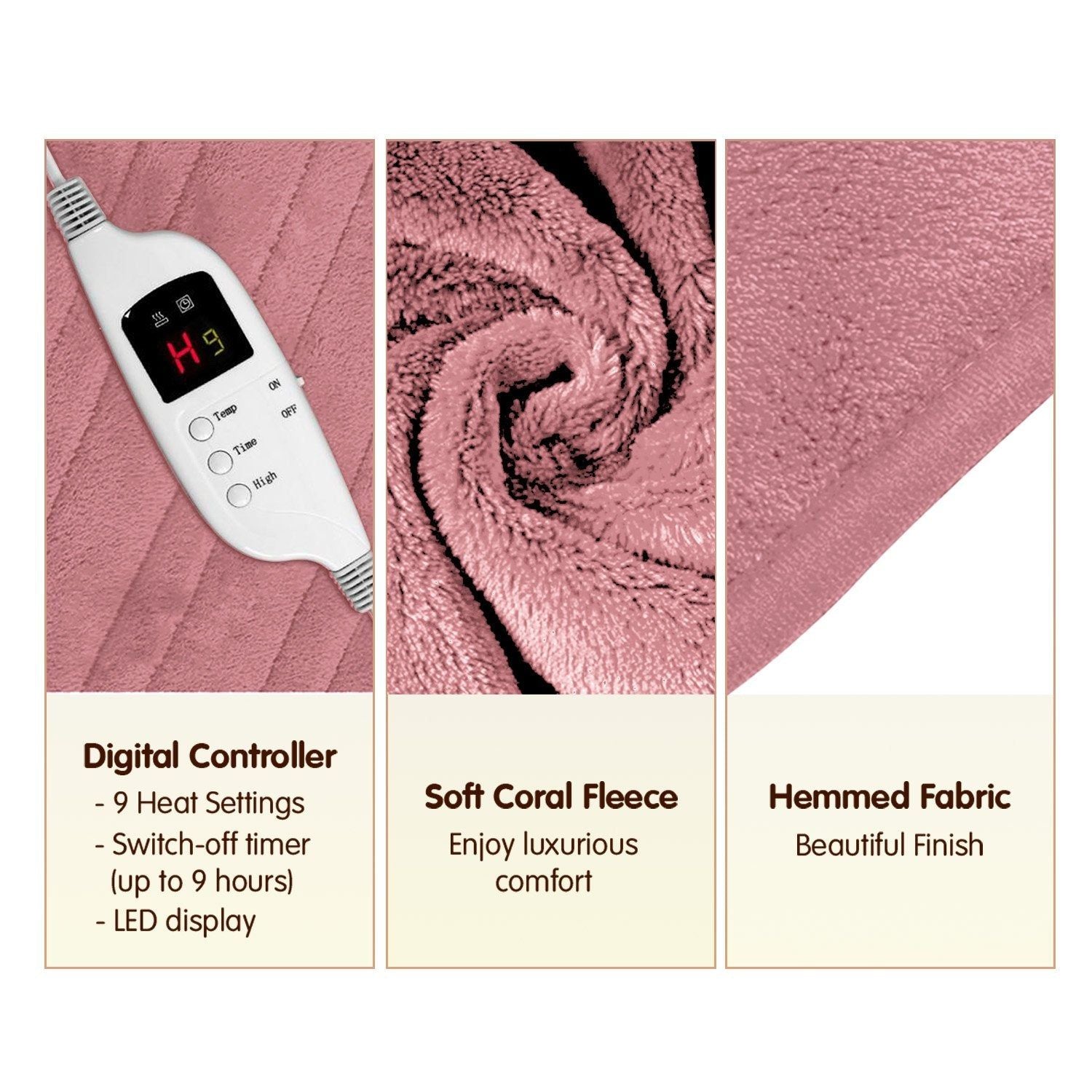 Laura Hill Heated Electric Blanket - Ultra Soft Fleece Throw with Adjustable Temperature, Coral Pink - Perfect for Cozy Nights, Winter Warmth & Home Comfort