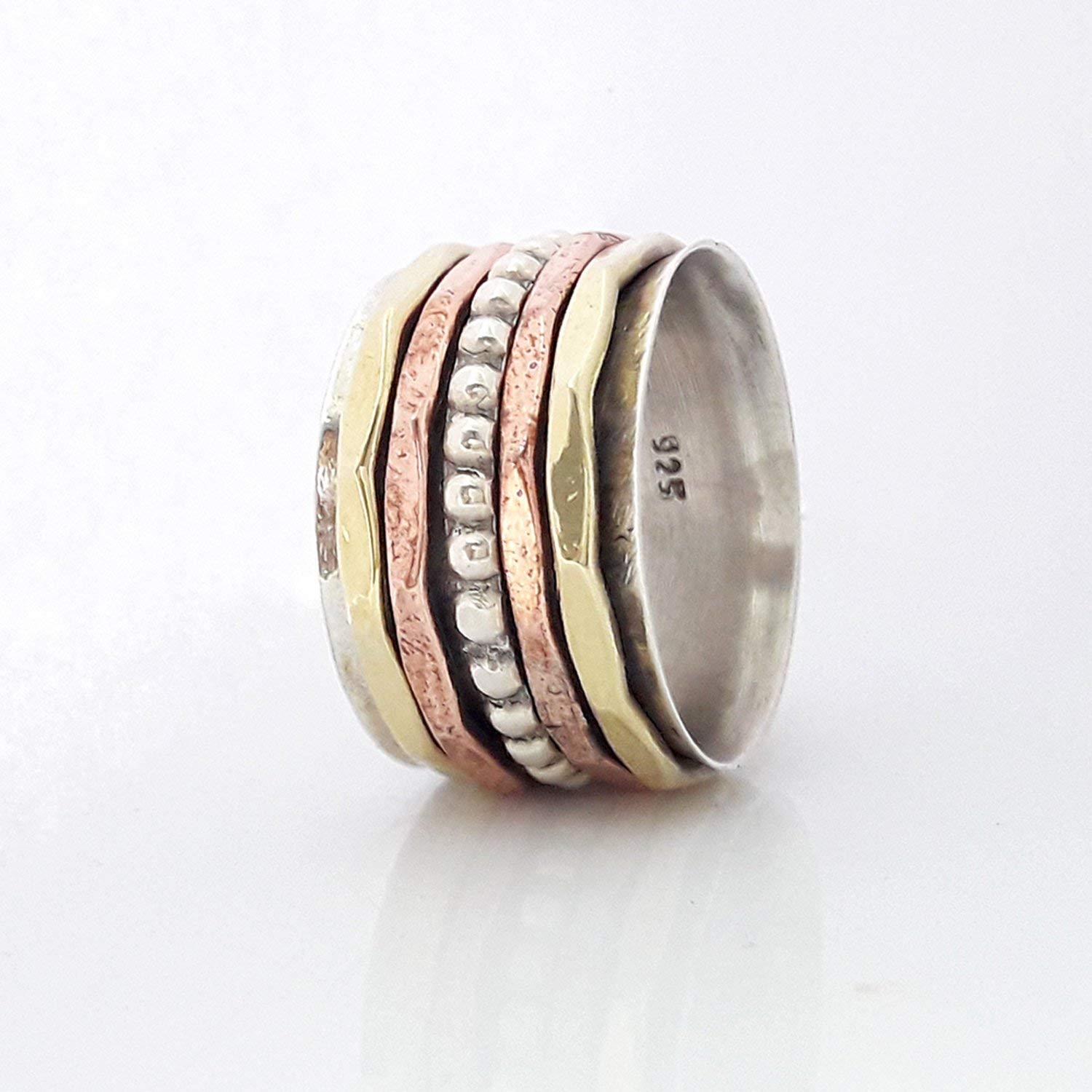 Hammered Sterling Silver Spinner Ring for Anxiety Relief & Meditation - 925 Silver Textured Spin Ring, Boho Chunky Jewelry - Perfect Mother's Day Gift for Stress Relief & Focus
