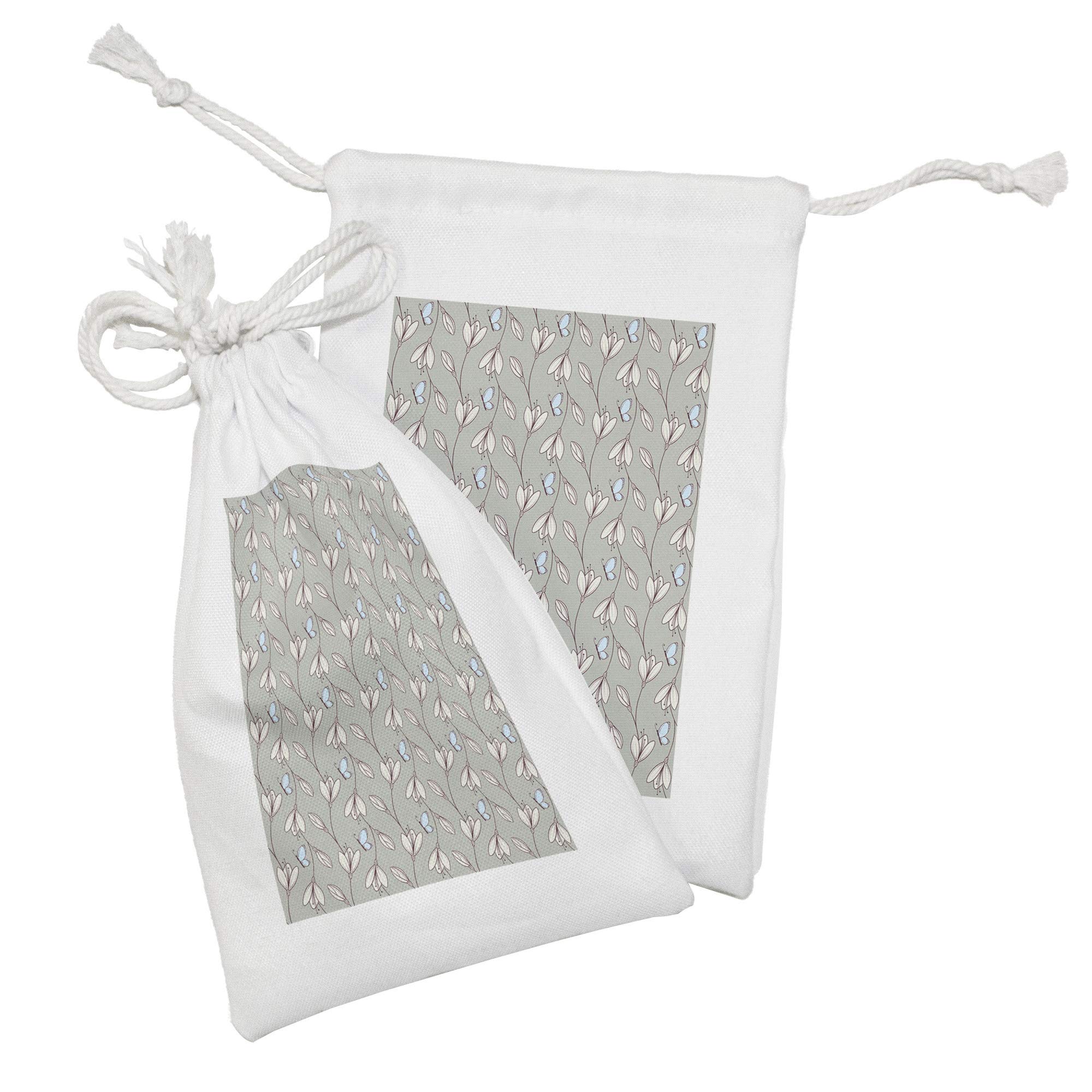 Ambesonne Butterfly Fabric Pouch Set of 2 - Spring Foliage Drawstring Bags for Toiletries, Masks & Favors (9