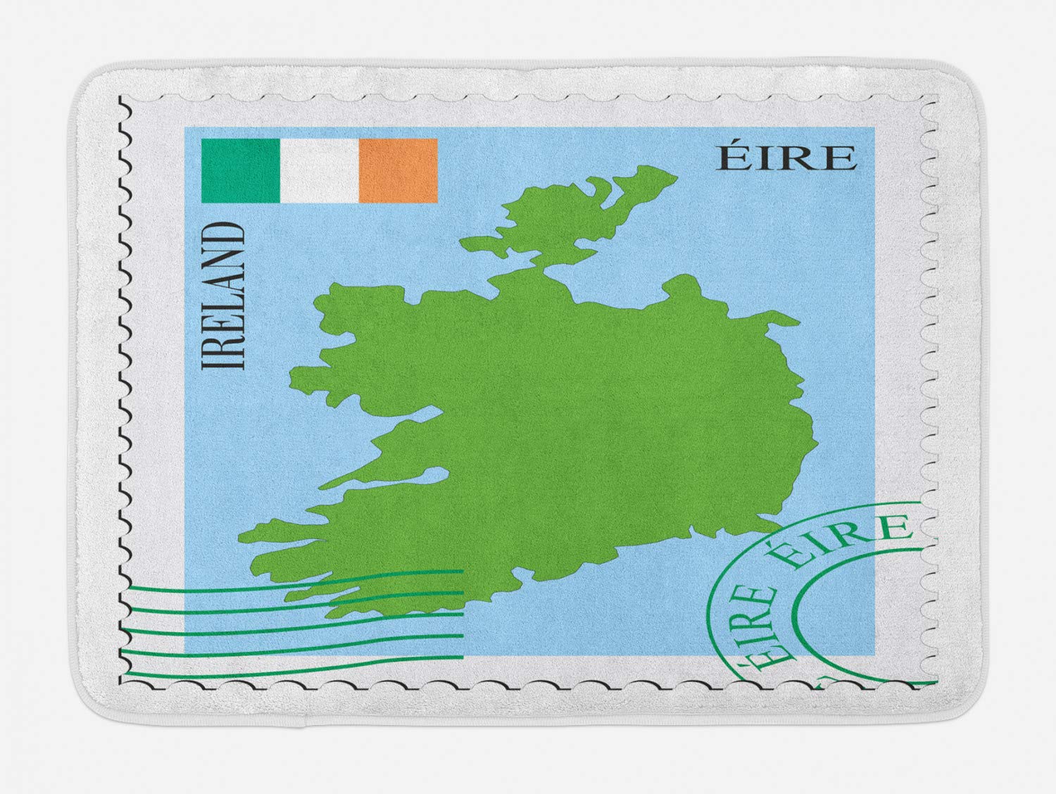 Ambesonne Ireland Map Bath Mat - Non-Slip Plush Bathroom Rug with Classic Mail & Post Office Design, 30.2 x 20 Inches, White & Multicolor - Perfect for Irish-Themed Home Decor, St. Patrick's Day Gifts & Celtic-Inspired Bathrooms