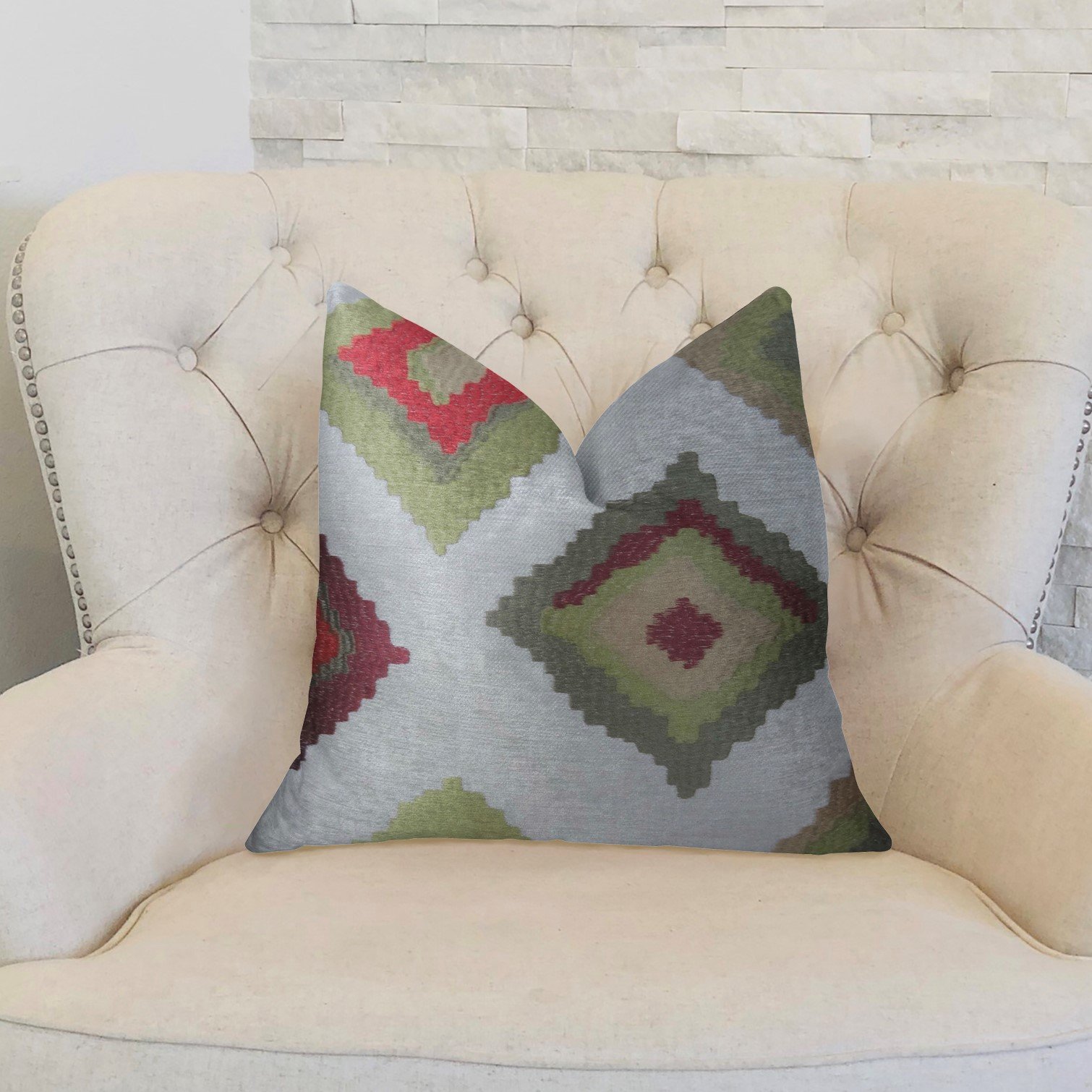 Plutus Earth Native-Trail Handmade Throw Pillow 24x24 Inch - Boho Chic Decorative Cushion Cover for Sofa, Bed, Couch - Soft Cotton Square Pillow Case in White, Green, Red - Perfect for Living Room, Bedroom, Patio Decor