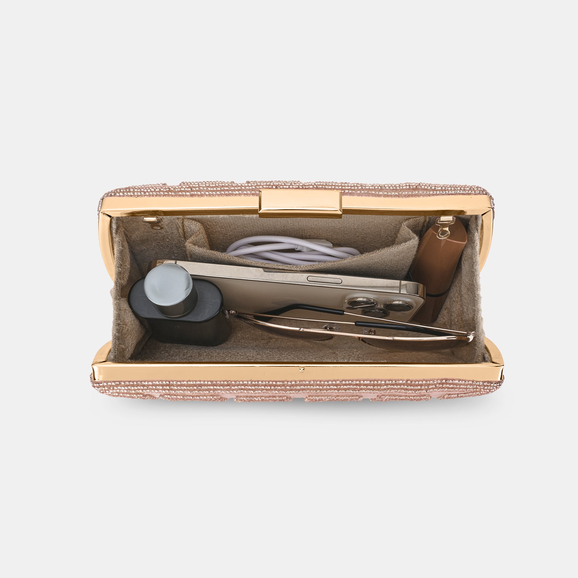 Lavie Luxe Gemmy Rose Gold Medium Women's Frame Clutch Bag - Elegant Evening Clutch for Parties, Weddings & Special Occasions