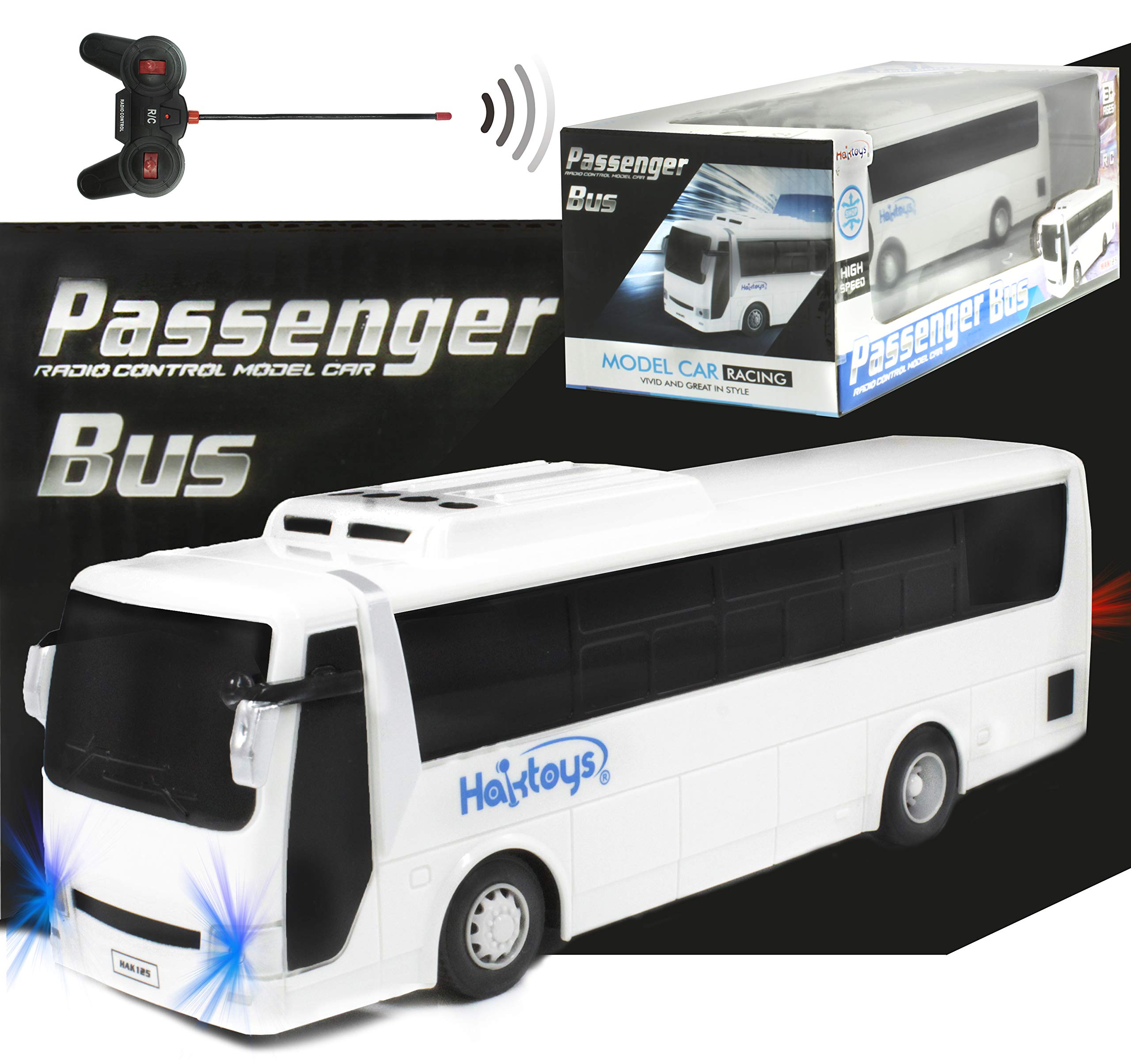 Haktoys RC Remote Control Bus - High Speed Radio Control Toy Vehicle with LED Headlights & Taillights | Perfect Gift for Kids, Boys & Girls | Indoor & Outdoor Play, Birthday Party, Christmas Present