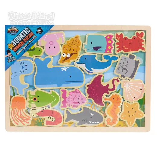 18-Piece Wooden Aquatic Animal Puzzle - Fun & Educational Toy for Kids - Perfect for Home, Classroom & Travel Activities