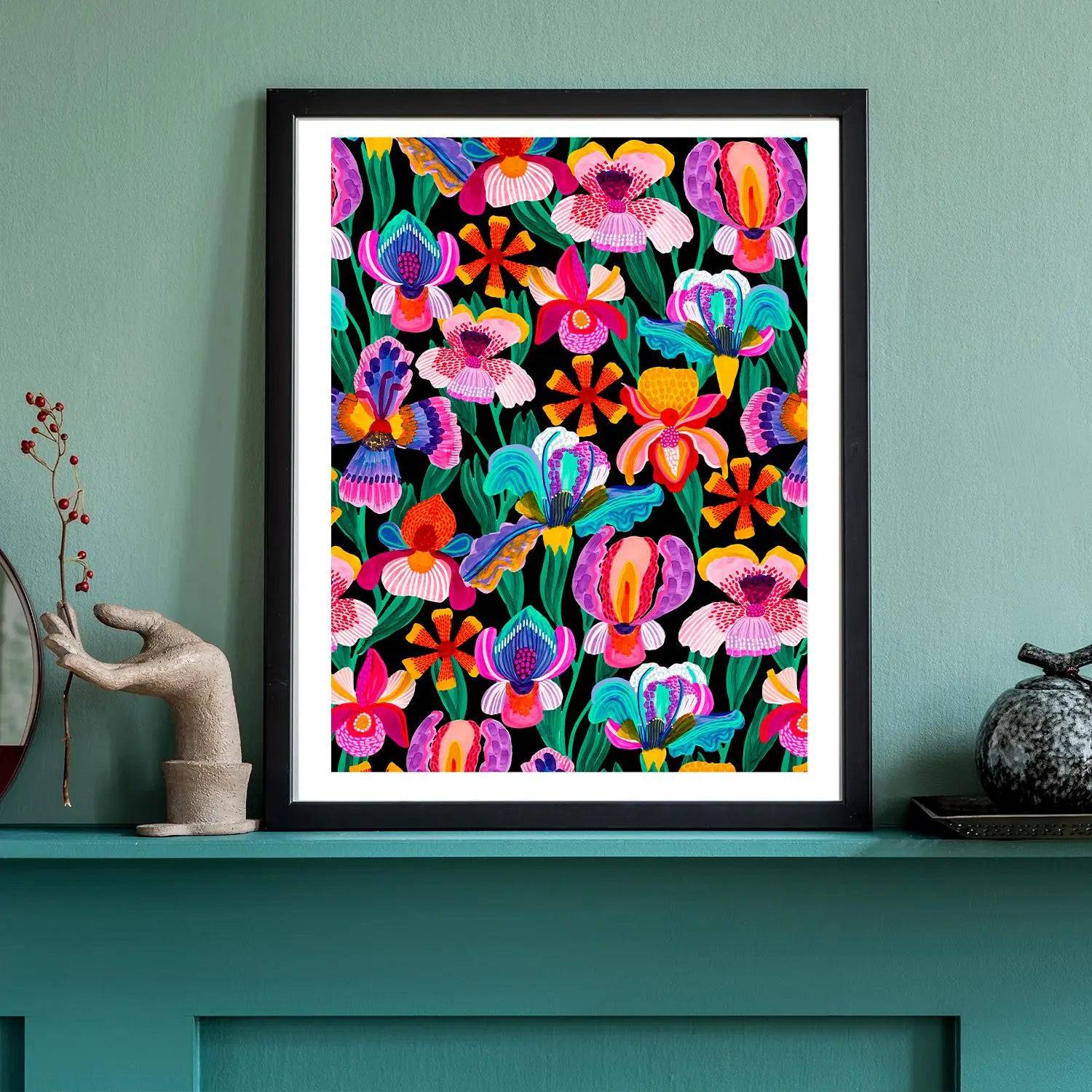 Beautiful Irises & Orchids Wall Art Print - Floral Canvas Painting for Home & Office Decor - Perfect for Living Room, Bedroom, and Office Spaces