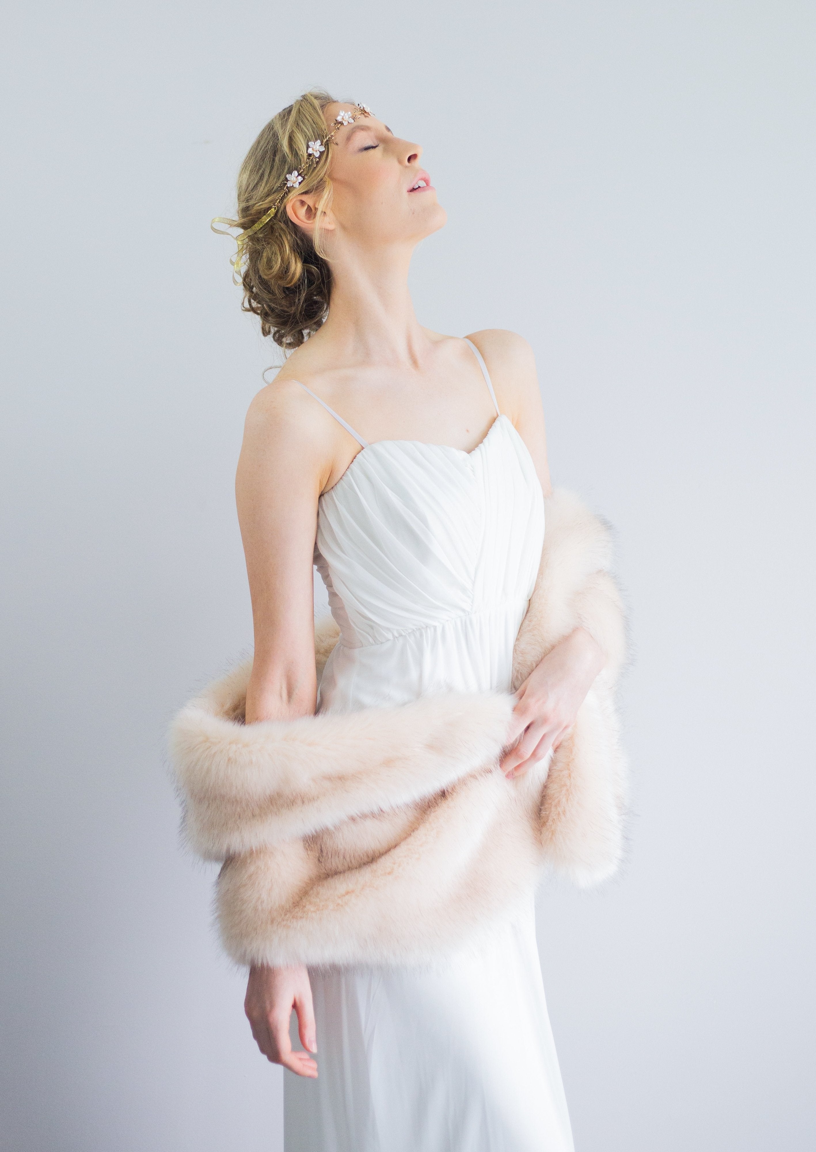 Blush Beige Fur Shawl Wrap - Soft Butterfly Blu03 Design for Women | Elegant Winter Fashion Accessory for Parties, Weddings & Evening Events