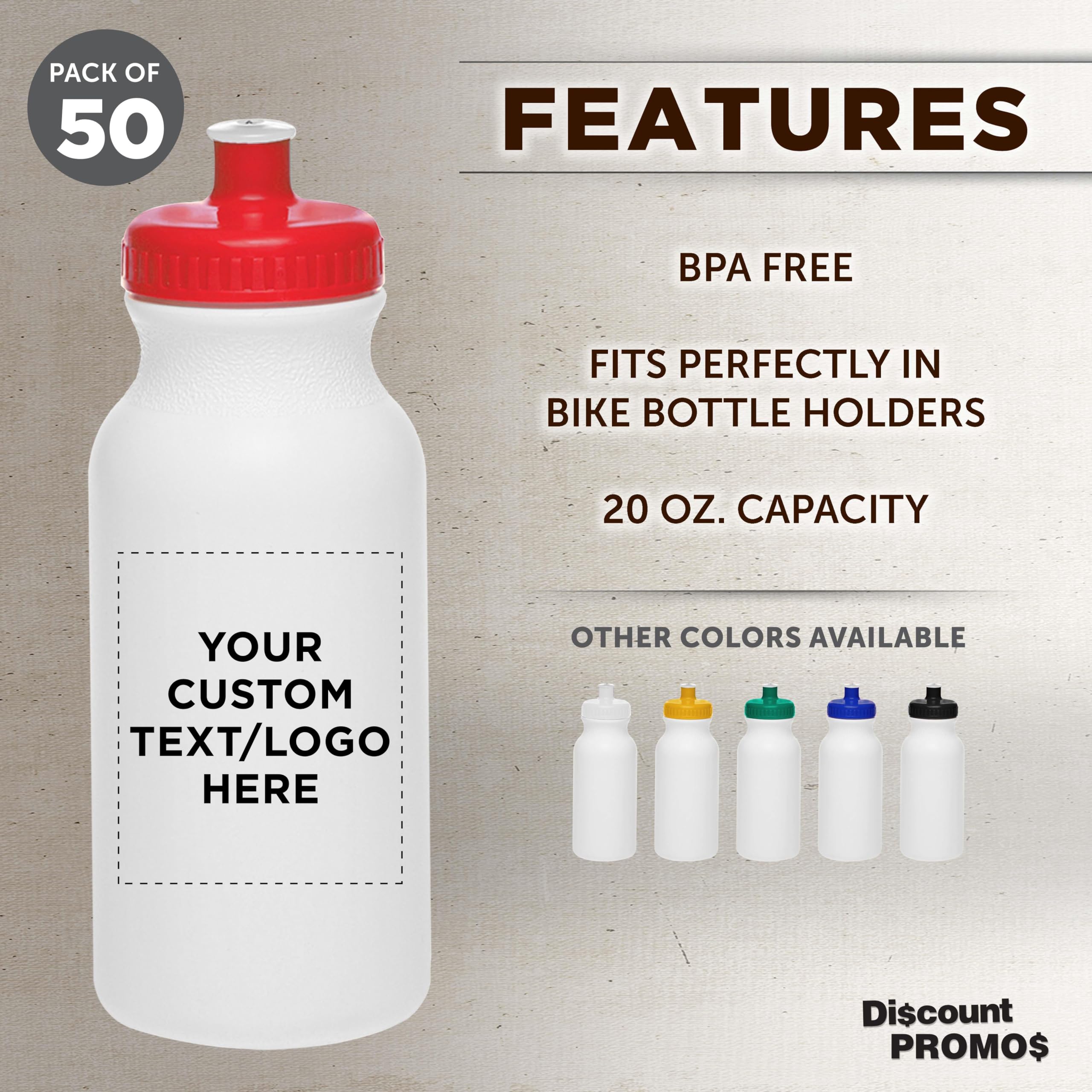 Custom White Water Bottles with Push Cap - 50 Pack | Personalized Text & Logo | 20 oz BPA-Free Reusable Squeezable Bottles in Bulk (White/Red) - Perfect for Corporate Gifts, Sports Teams, and Promotional Events