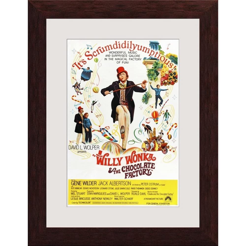 Willy Wonka and The Chocolate Factory Framed Wall Art Print - Vintage Movie Poster Decor for Living Room, Bedroom, or Office