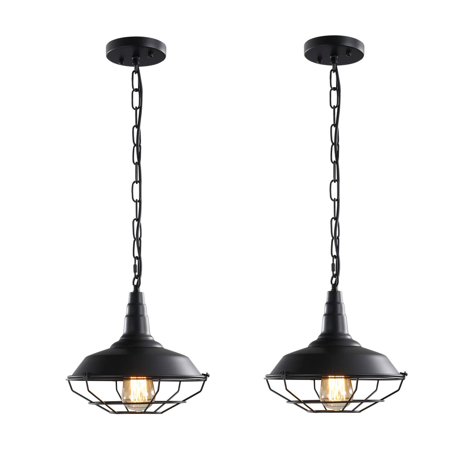 2 Pack Industrial Farmhouse Pendant Lights - Adjustable Chain, 10.2