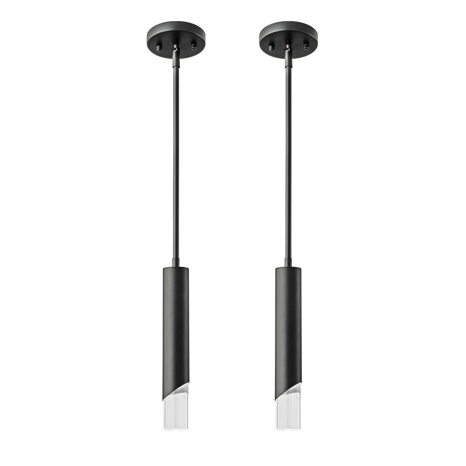 Modern Black Mini Pendant Lights 2-Pack - Metal Rod Ceiling Lighting for Kitchen Island, Bedroom, Bedside Table, Restaurant & Bar - Elegant Small Chandelier for Home & Commercial Decor