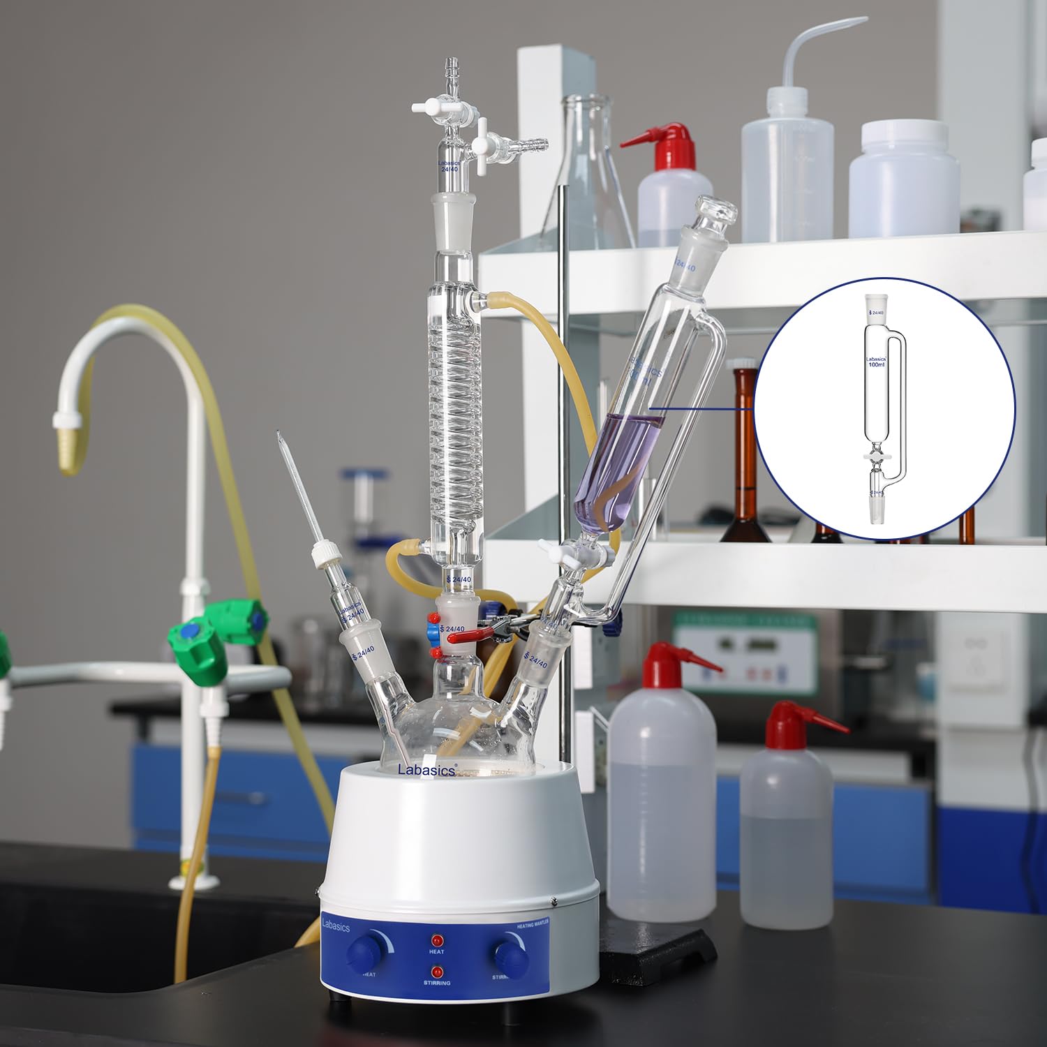 Labasics 500ml Borosilicate Glass Pressure Equalizing Addition Funnel with 24/40 Joint & PTFE Stopcock - Premium Lab Equipment for Chemical Experiments, Distillation & Precise Liquid Transfer