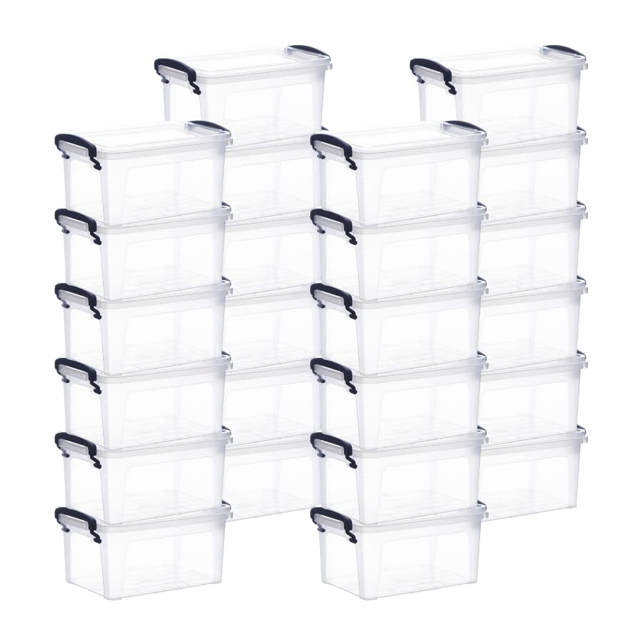 Superio Clear Plastic Storage Bins with Lids - 24 Pack Small Stackable Organizer Boxes with Secure Latches & Easy-Carry Handles - Perfect for Home, Office, Closet & Toy Organization
