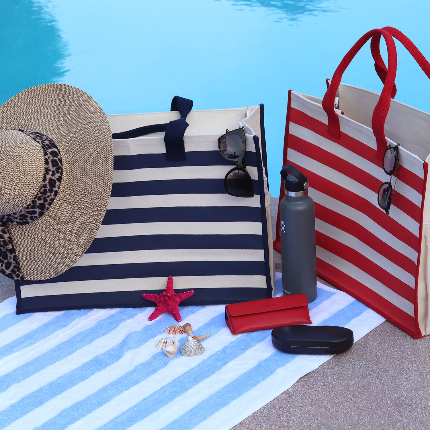 Vanessa Rosella XL Beach Tote Bag - Cotton Canvas Cabana Bag with Zipper for Pool, Travel & Picnic