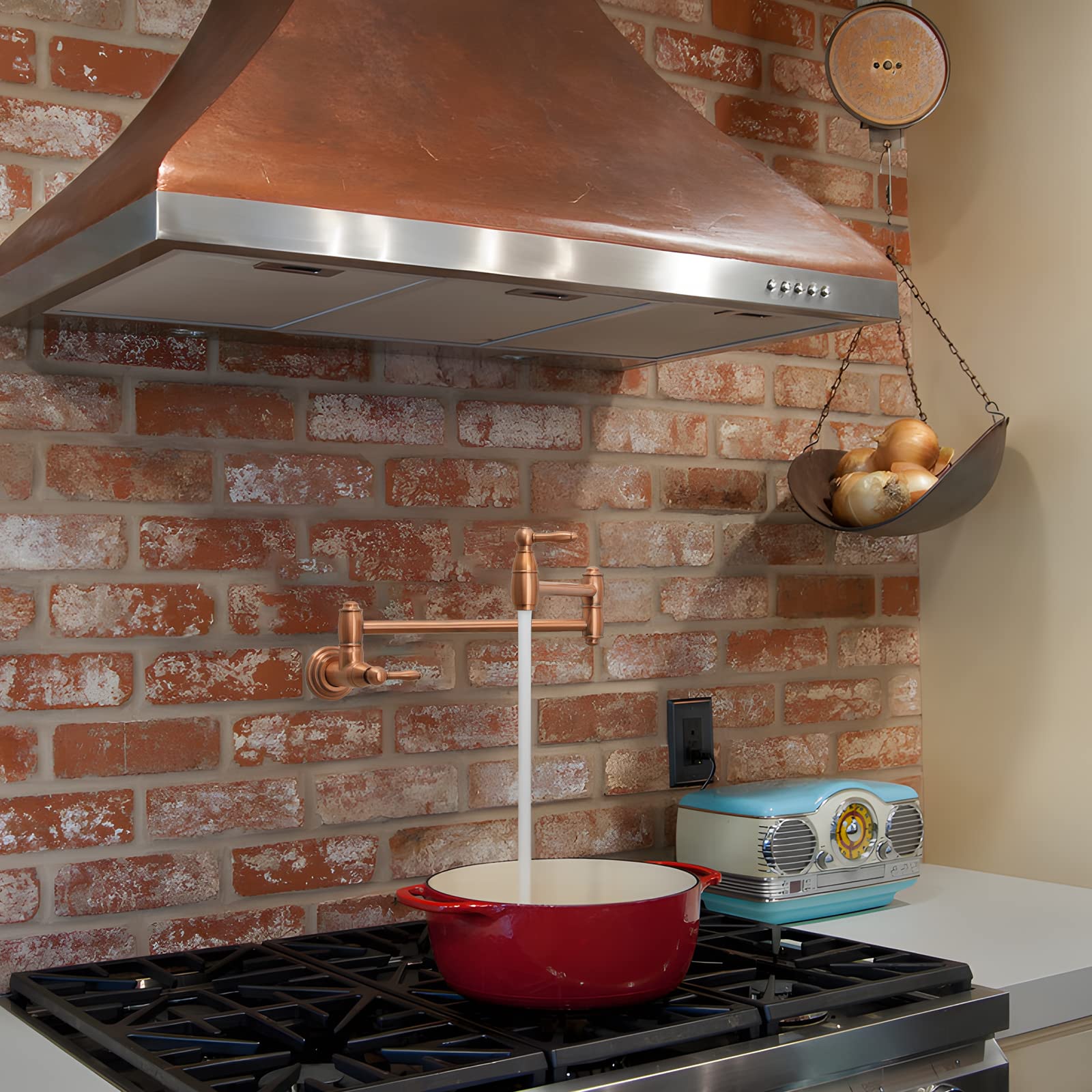 Akicon Wall-Mounted Copper Pot Filler Kitchen Faucet - Hot & Cold Water Sprayer for Cooking, Filling Large Pots & Bathtubs - Perfect for Home Kitchen, Restaurant & Commercial Use