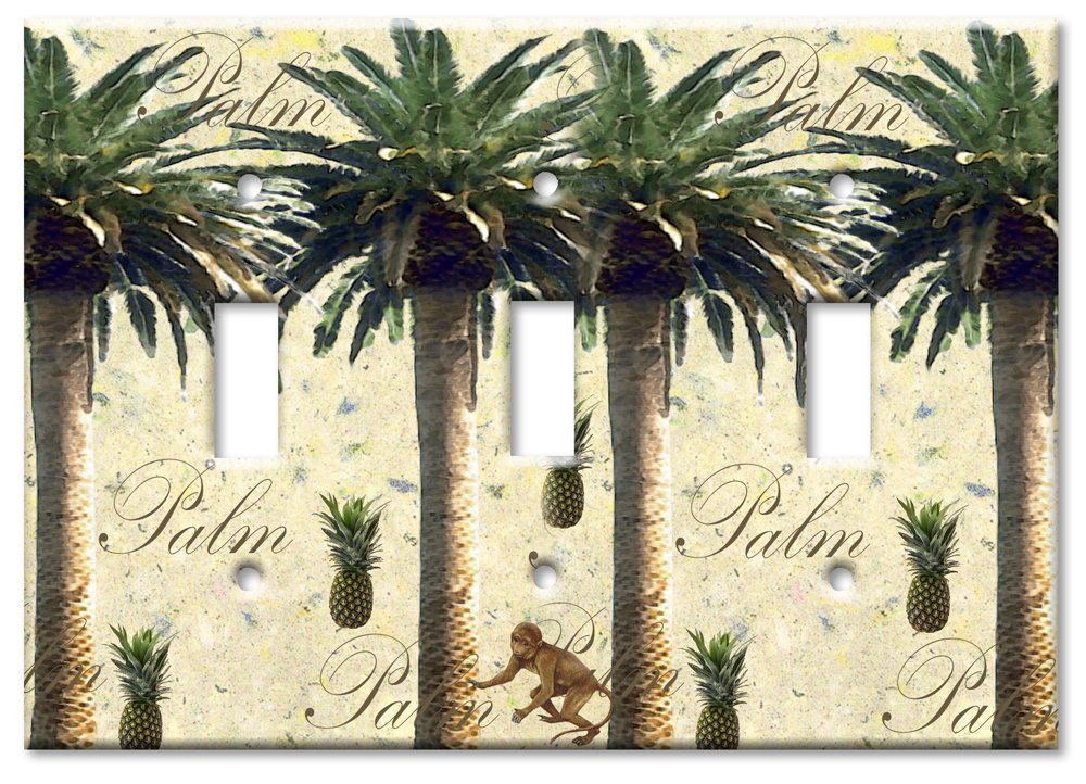 Oversized Triple Gang Toggle Switch Plate - Decorative Metal Wall Cover with Palm Tree Design - Made in USA - Perfect for Beach House, Tropical Theme Rooms & Home Decor
