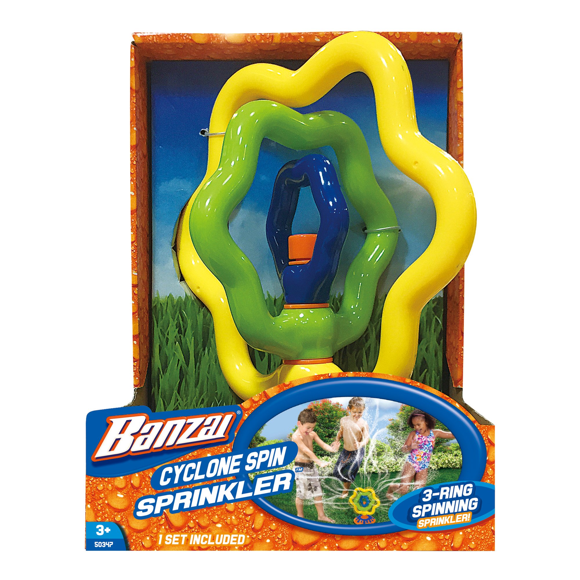 BANZAI Cyclone Spin Sprinkler - High Pressure Lawn Water Sprinkler with Adjustable Spray Patterns for Large Yards, Gardens & Outdoor Irrigation | Perfect for Grass, Plants & Landscaping