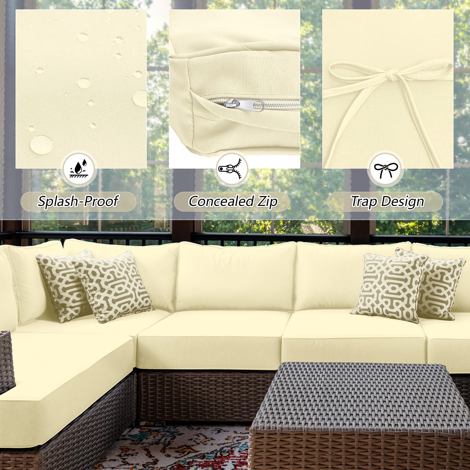 Patelai 11-Piece Outdoor Sectional Cushion Covers - Waterproof Patio Furniture Slipcovers for Sofa & Couch (3 Sizes, Beige) - Perfect for Backyard, Deck, Poolside & Garden Furniture Protection