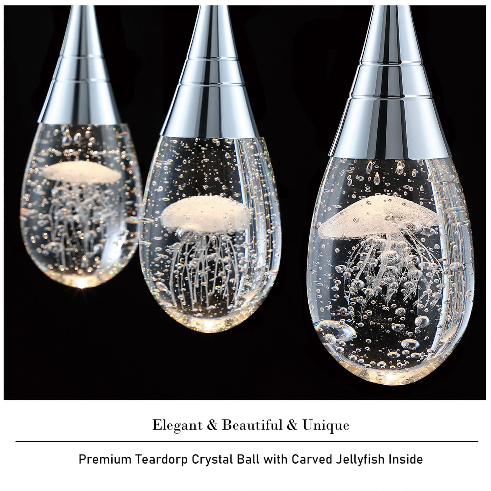 JoollySun Crystal Pendant Light Fixtures - Modern 3-Light Cluster Chandelier for Kitchen Island, Dining Room & Bathroom - Elegant Lighting for Home Decor & Interior Design