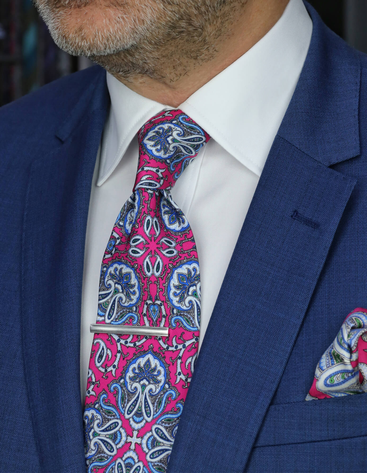 DÉCLIC Portishead Paisley Pocket Square for Men - Fuchsia Silk Handkerchief - Perfect for Weddings, Suits & Formal Occasions