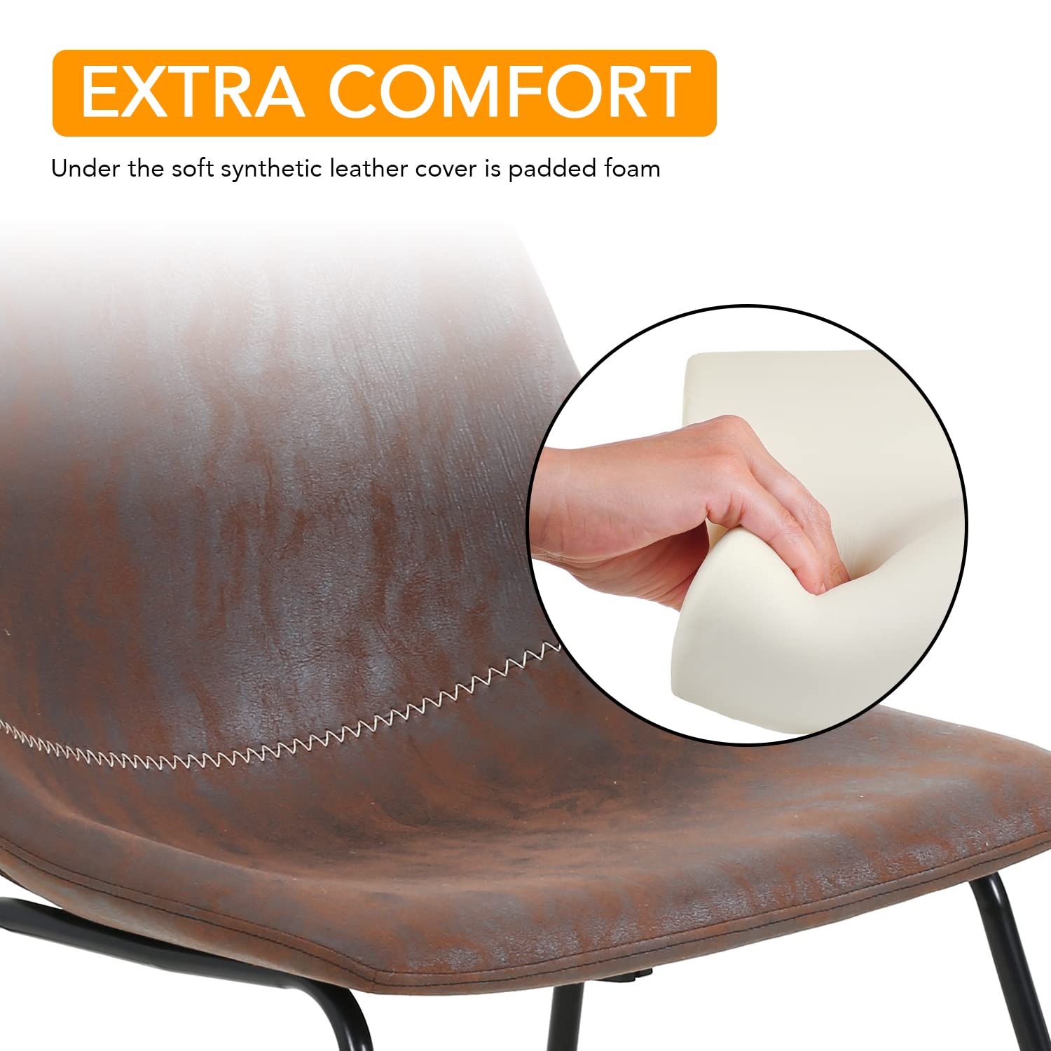 Premium Genuine Leather Dining Chairs Set of 2 - Modern Kitchen Counter Stools with Back Support 19x19x37 Inches - Perfect for Home Office, Breakfast Bar & Kitchen Island (Brown)