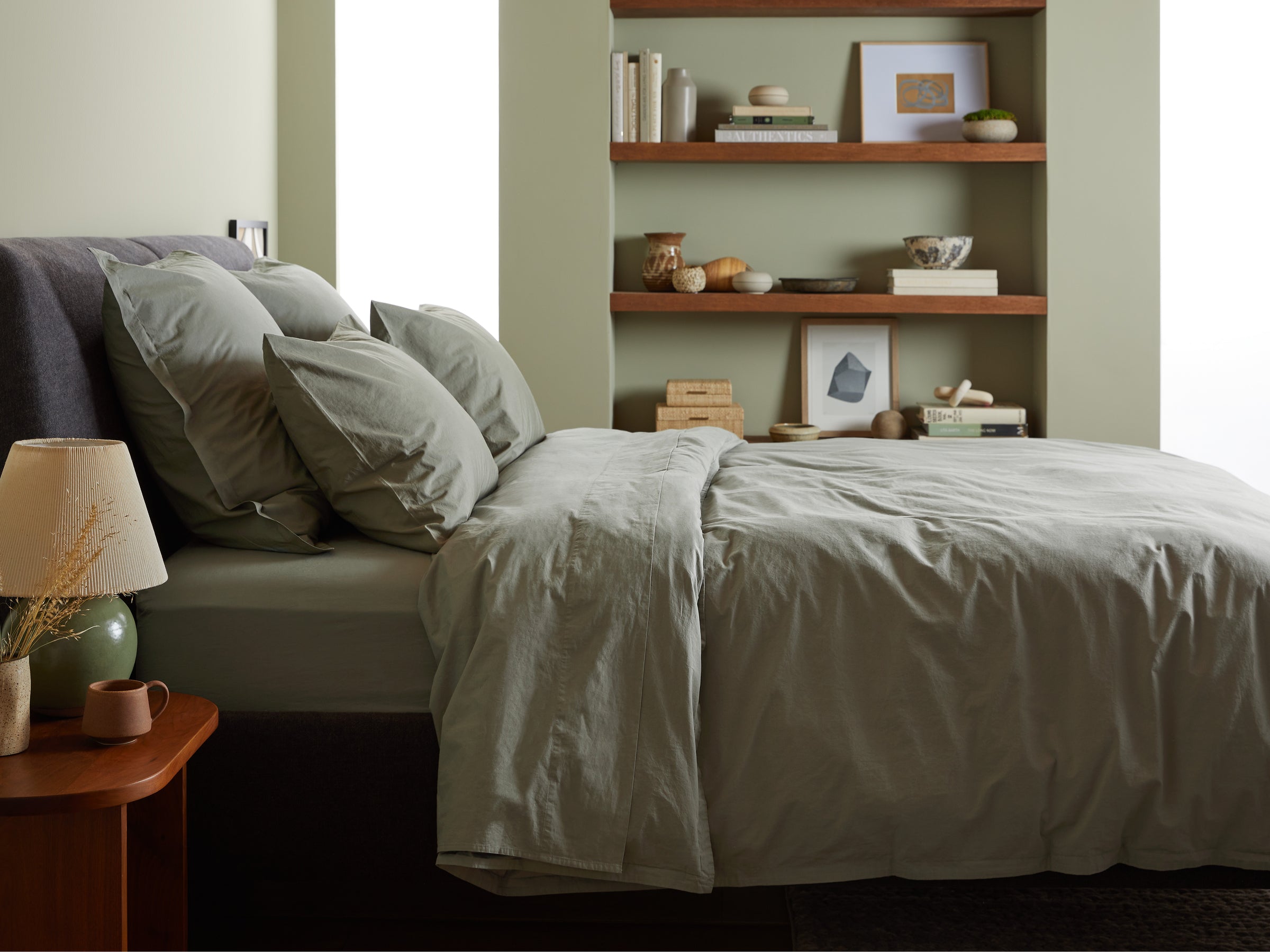 Premium Percale Euro Sham Pillowcase - Soft 100% Cotton Bedding, Moss Green - Perfect for Master Bedroom, Guest Room & Luxury Hotel Decor