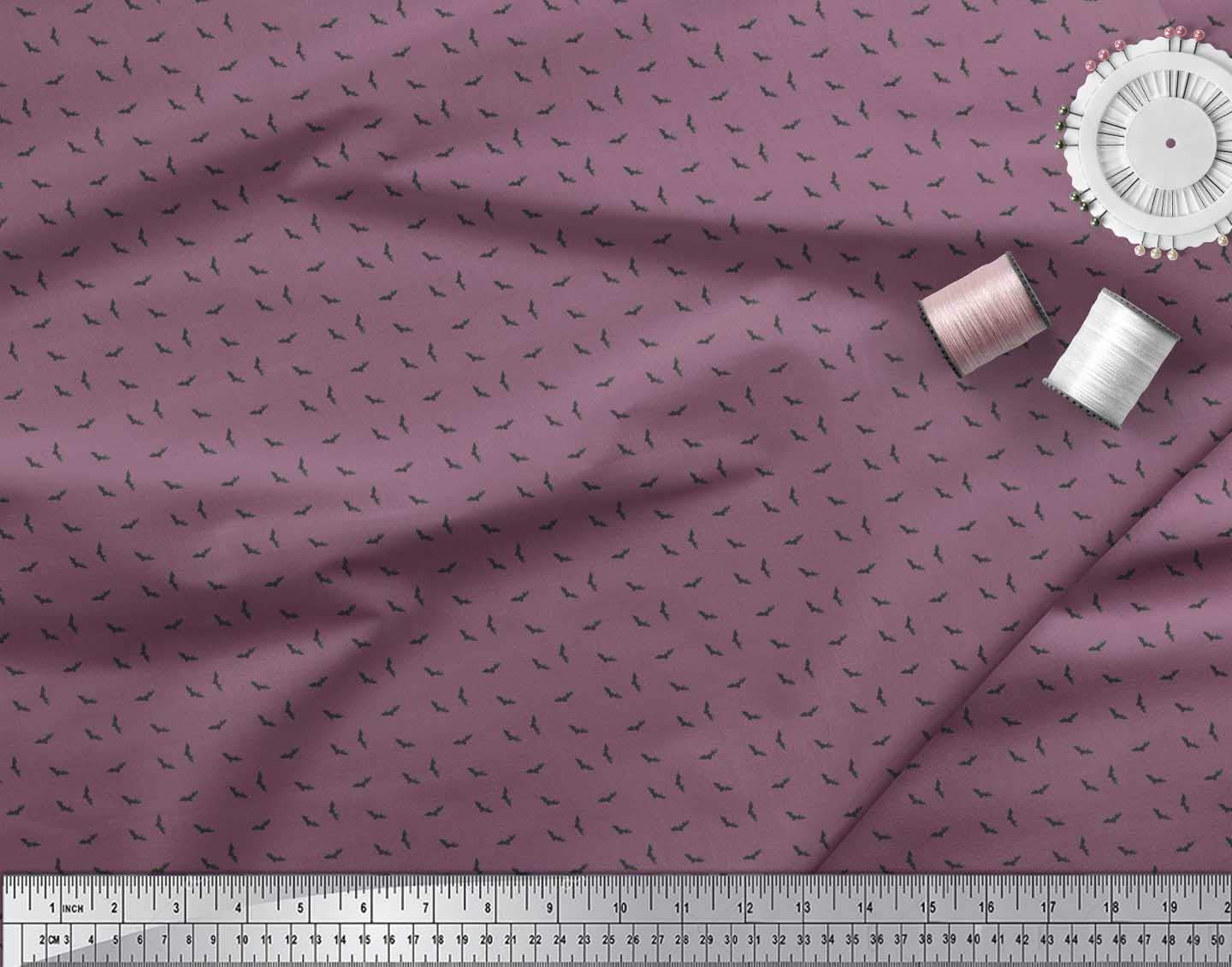 Soimoi 100% Cotton Canvas Fabric by The Yard - 42 Inch Wide - Purple Bat Bird Print Shirting Material for DIY Crafts, Quilting & Home Decor