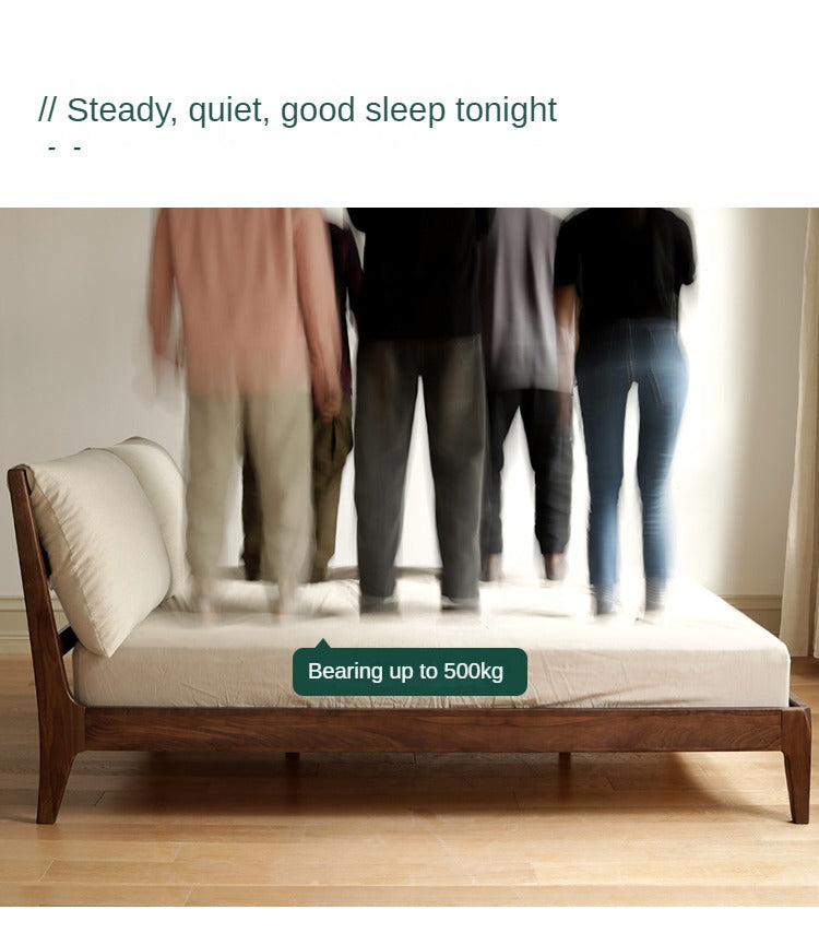 Premium Black Walnut Solid Wood Bed Frame - Queen Size Platform Bed with Soft Upholstered Headboard | Modern Bedroom Furniture for Master & Guest Rooms