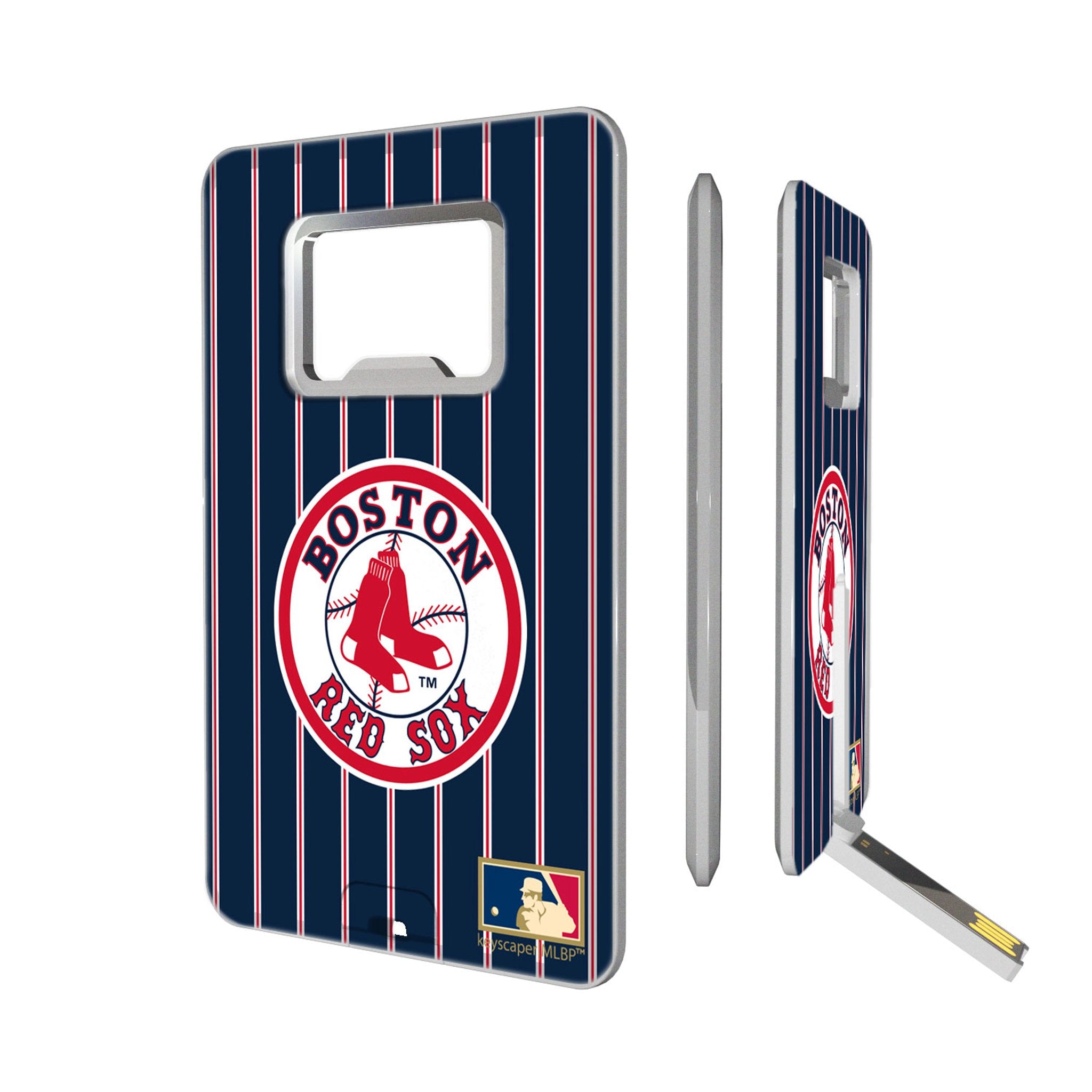 Boston Red Sox 1976-2008 Cooperstown Collection Pinstripe USB Flash Drive 32GB with Bottle Opener - Credit Card Size Portable Storage for Baseball Fans & Office Use