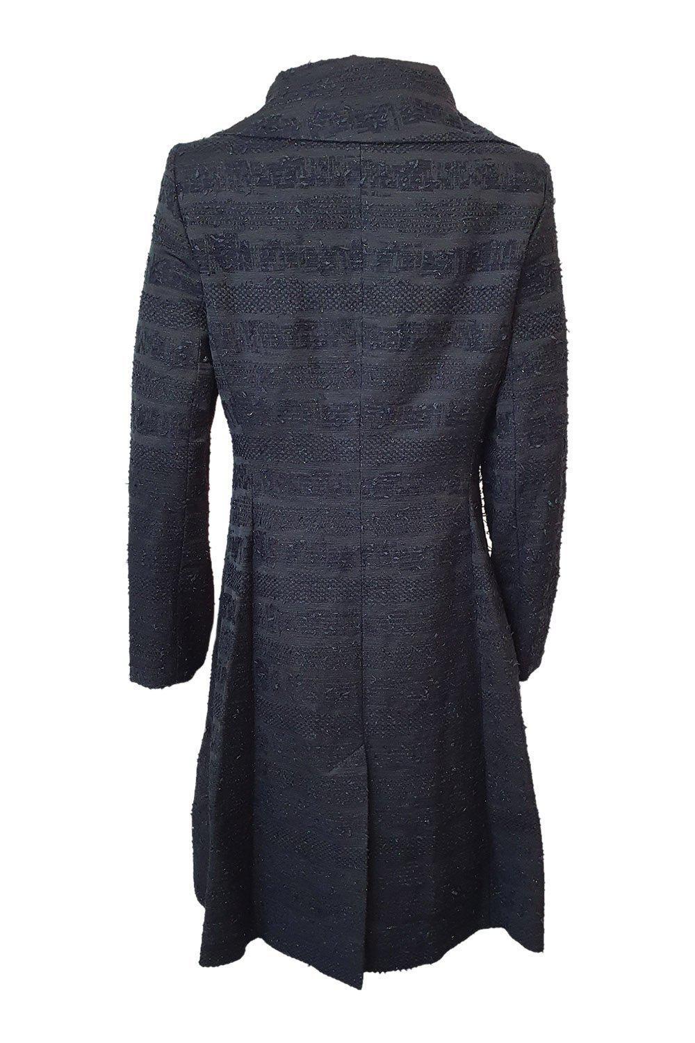 AIDEEN BODKIN Black Rosa Cotton Blend Waffle Long Coat for Women - UK Size 8 | Stylish Winter Outerwear for Casual & Formal Occasions