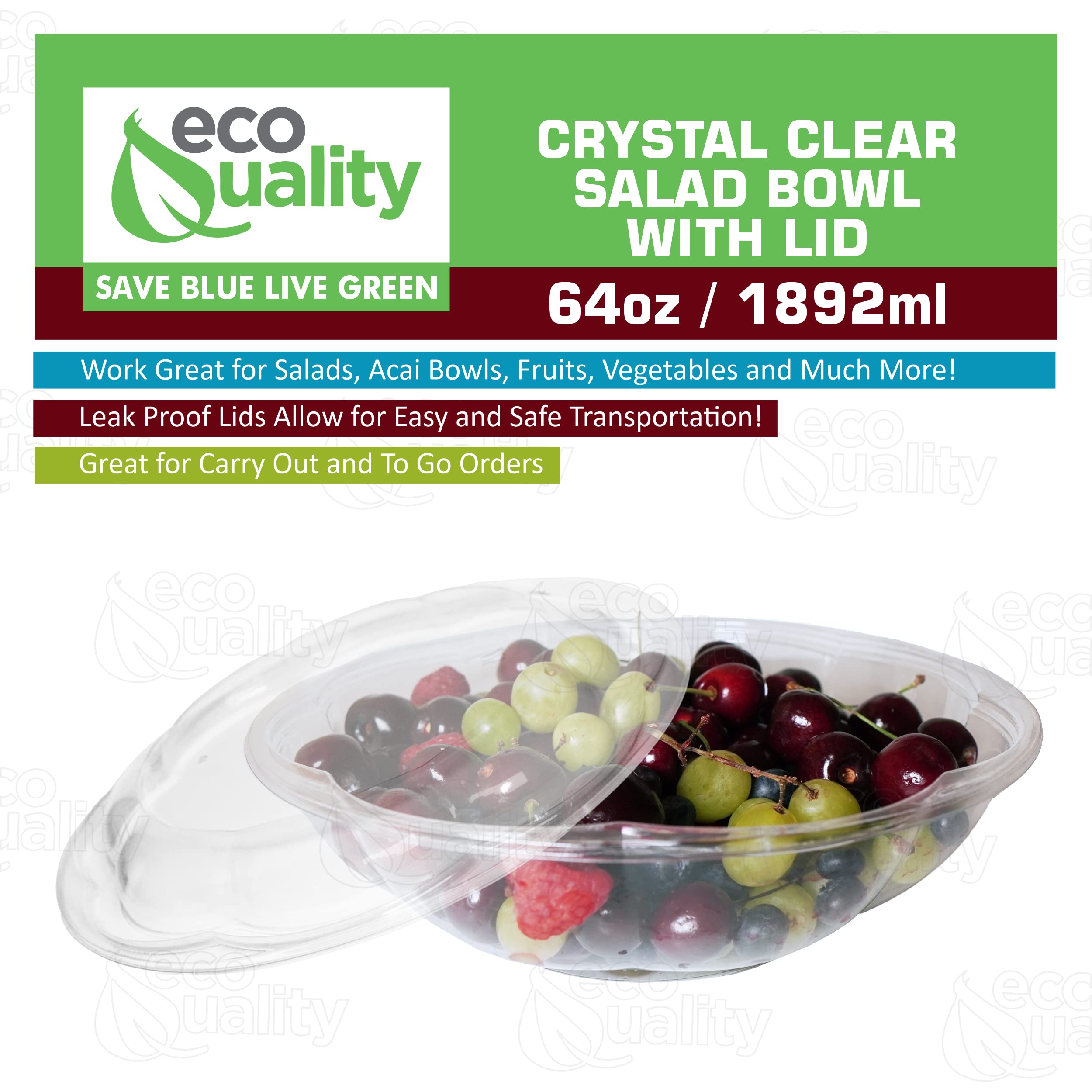 64oz Clear Plastic Salad Bowls with Lids - Disposable Airtight Food Containers for Meal Prep, Lunch, Salads, Fruits & Parfaits | Leakproof & Fresh Storage | Perfect for Office, Picnics & Catering (300 Pack)