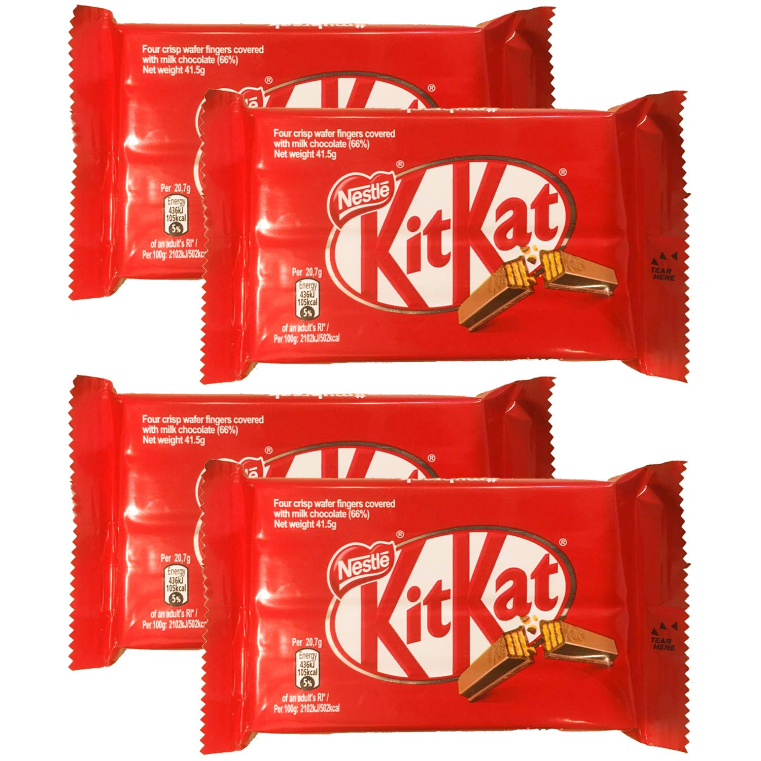 KIT KAT Milk Chocolate Wafer Bars - 4 Pack (41.5g Each) | Crispy Chocolate Snacks for Office, Travel & Gifting