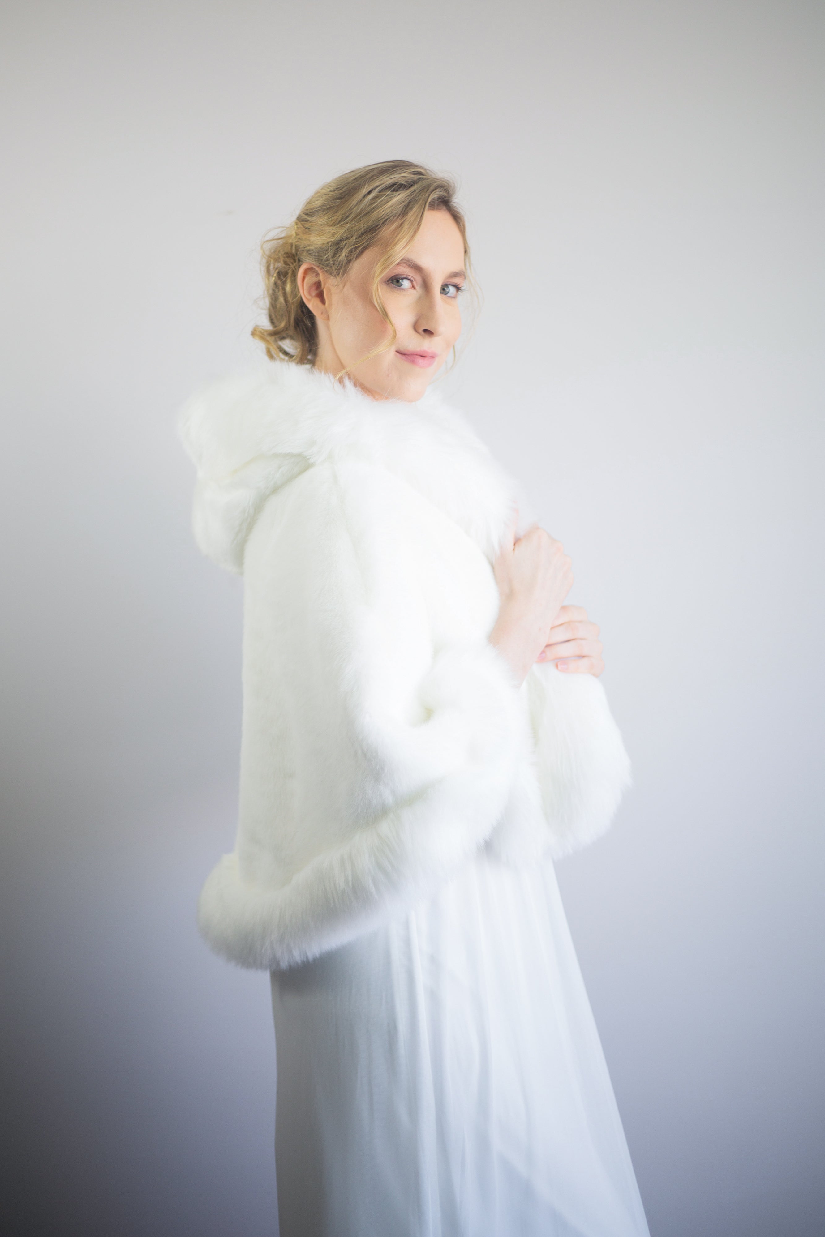 Ivory White Fur Cape - Elegant Winter Shawl for Women | Juliet Wht01 | Perfect for Weddings, Parties & Formal Events