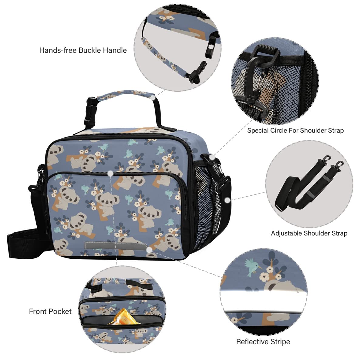 Adorable Koala Print Insulated Lunch Bag for Kids - Floral Design Spacious Thermal Cooler Tote for School, Work & Picnics | Back to School Meal Kit for Boys, Girls, Women & Men