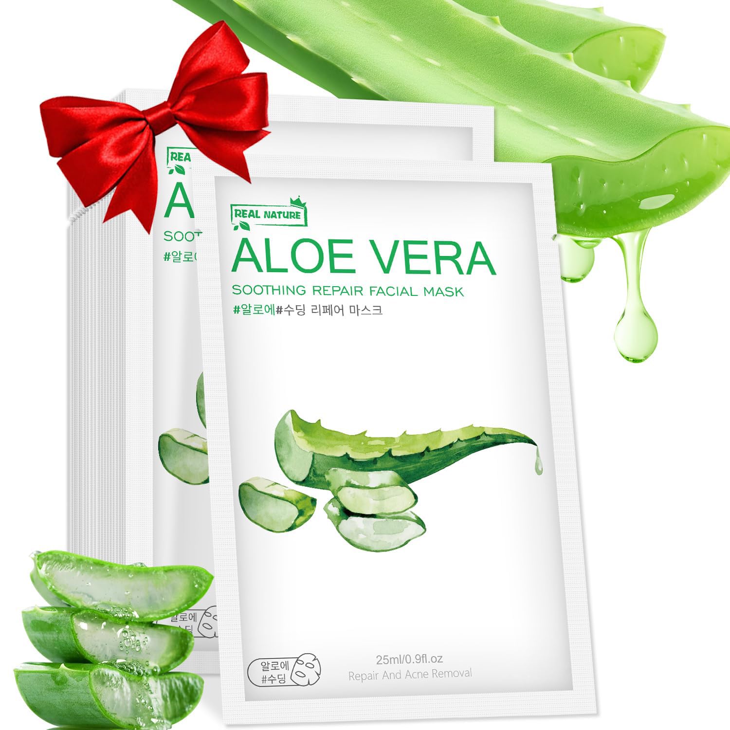 Aloe Vera Face Mask 10-Pack for Hydrating & Soothing Dry, Oily Skin - Daily Skincare & Sun Care