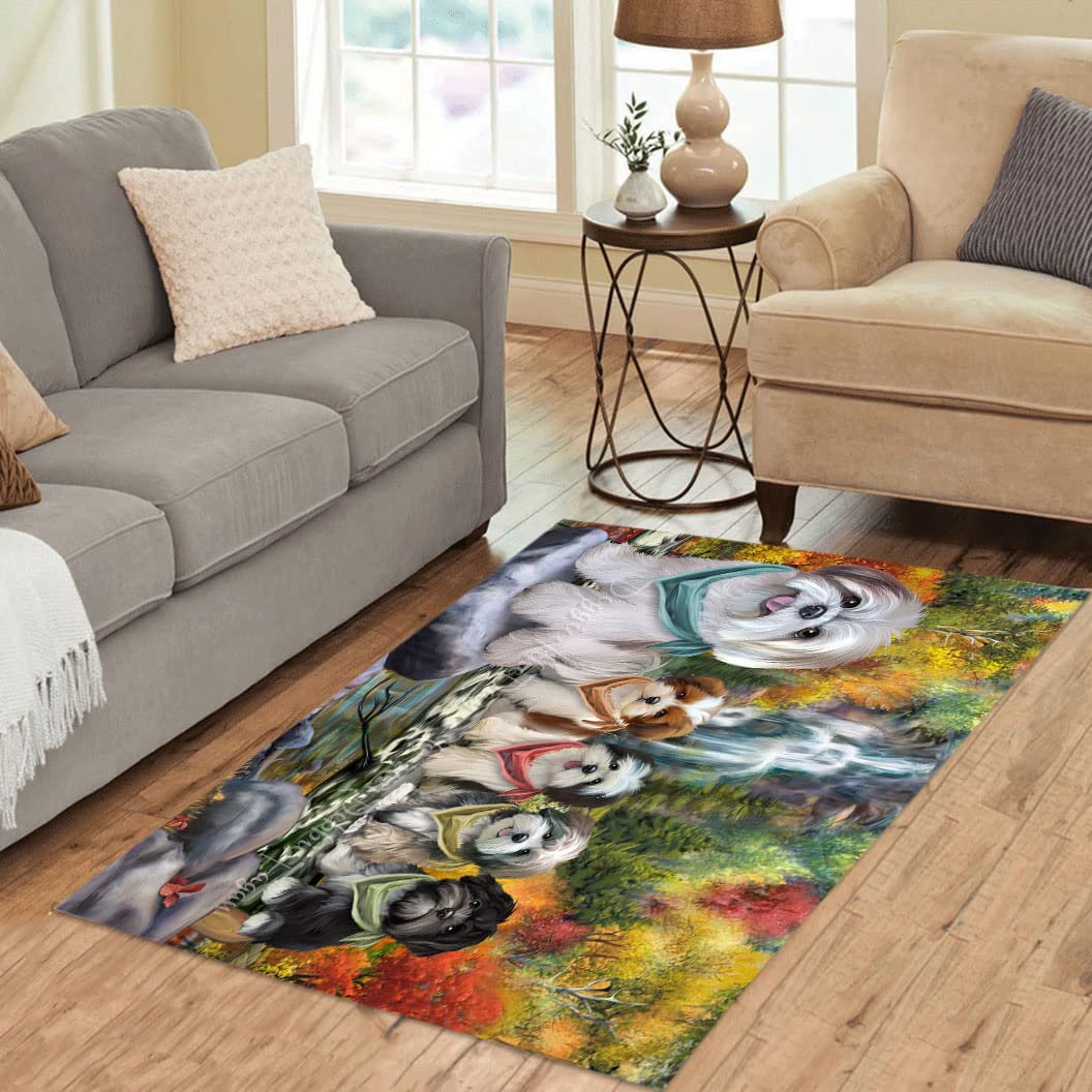 Ultra Soft Scenic Waterfall Lhasa Apso Dog Print Area Rug - 5'x3'3'' Non-Slip Pet Themed Floor Carpet - Unique Decorative Indoor Rug for Dog Lovers - Perfect for Living Room, Bedroom or Pet Nursery