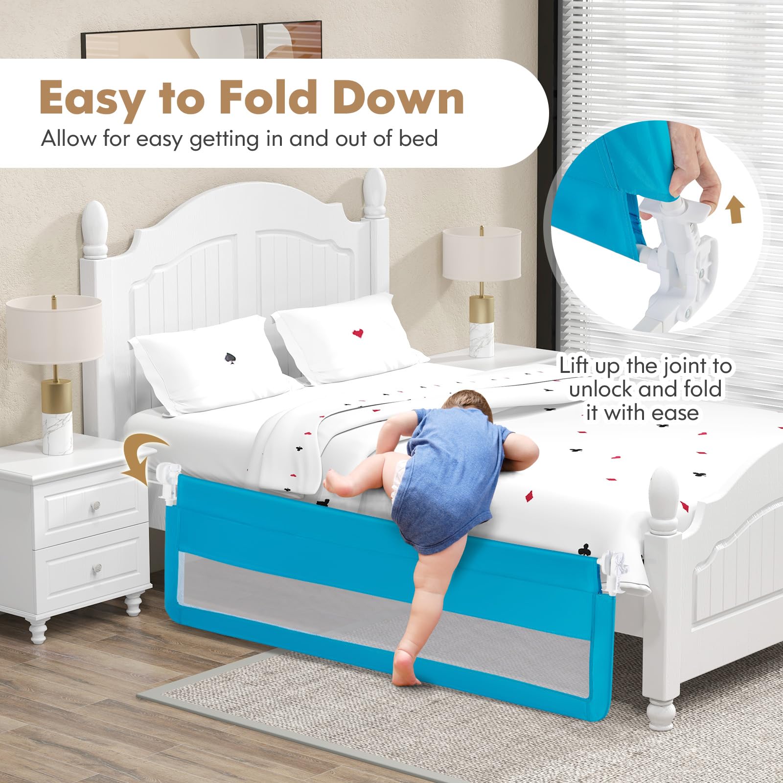Costzon 2-Pack Extra Long Swing Down Safety Bed Rails for Toddlers - 71-Inch Blue Bed Guards with Straps - Fits Convertible Crib, Twin, Double, Full, Queen & King Size Beds - Perfect for Baby Safety & Childproofing Bedrooms