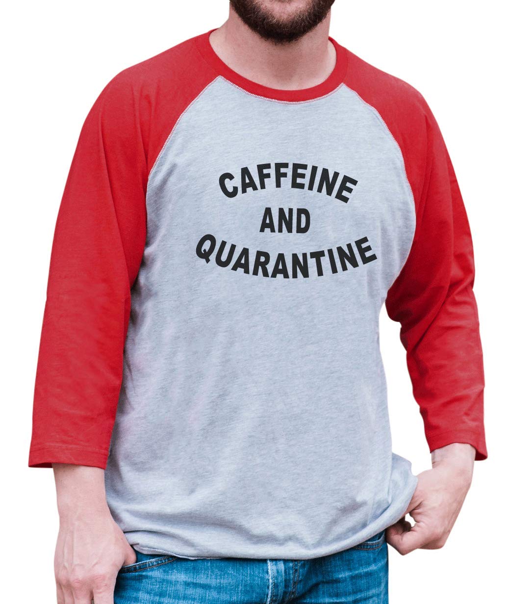 7 ate 9 Apparel Men's Funny Caffeine & Social Distancing Graphic T-Shirt - Red Cotton Tee for Coffee Lovers & Office Humor