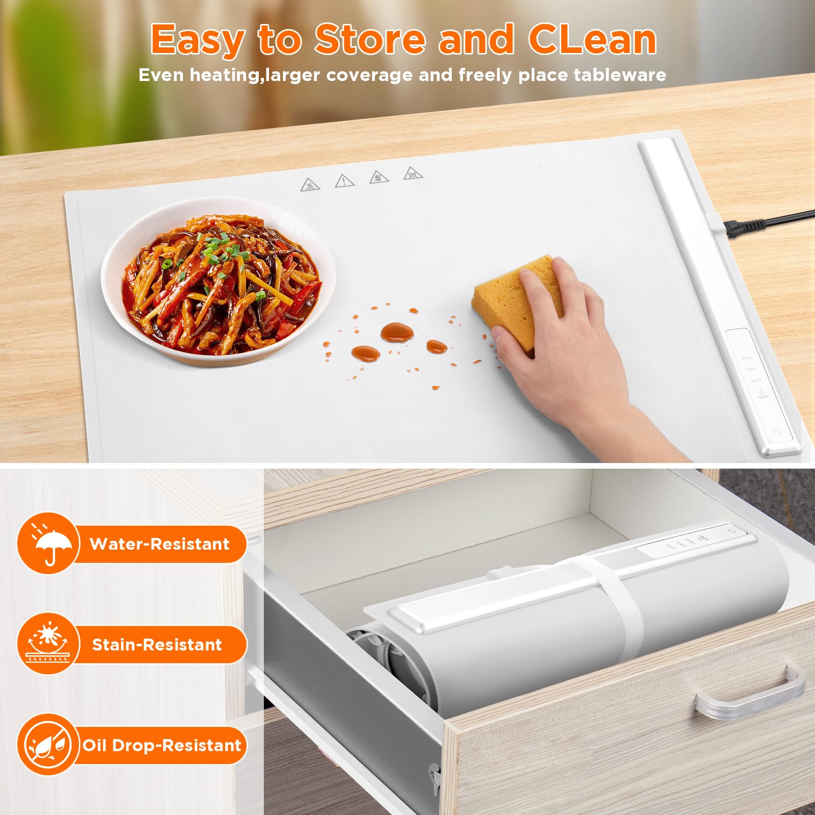 Electric Food Warming Mat - Portable Roll-Up Silicone Heating Tray with 3 Temperature Settings | Buffet Party, Sabbath, Family Gatherings & Daily Use | Keep Meals Warm for Home, Office & Outdoor Events