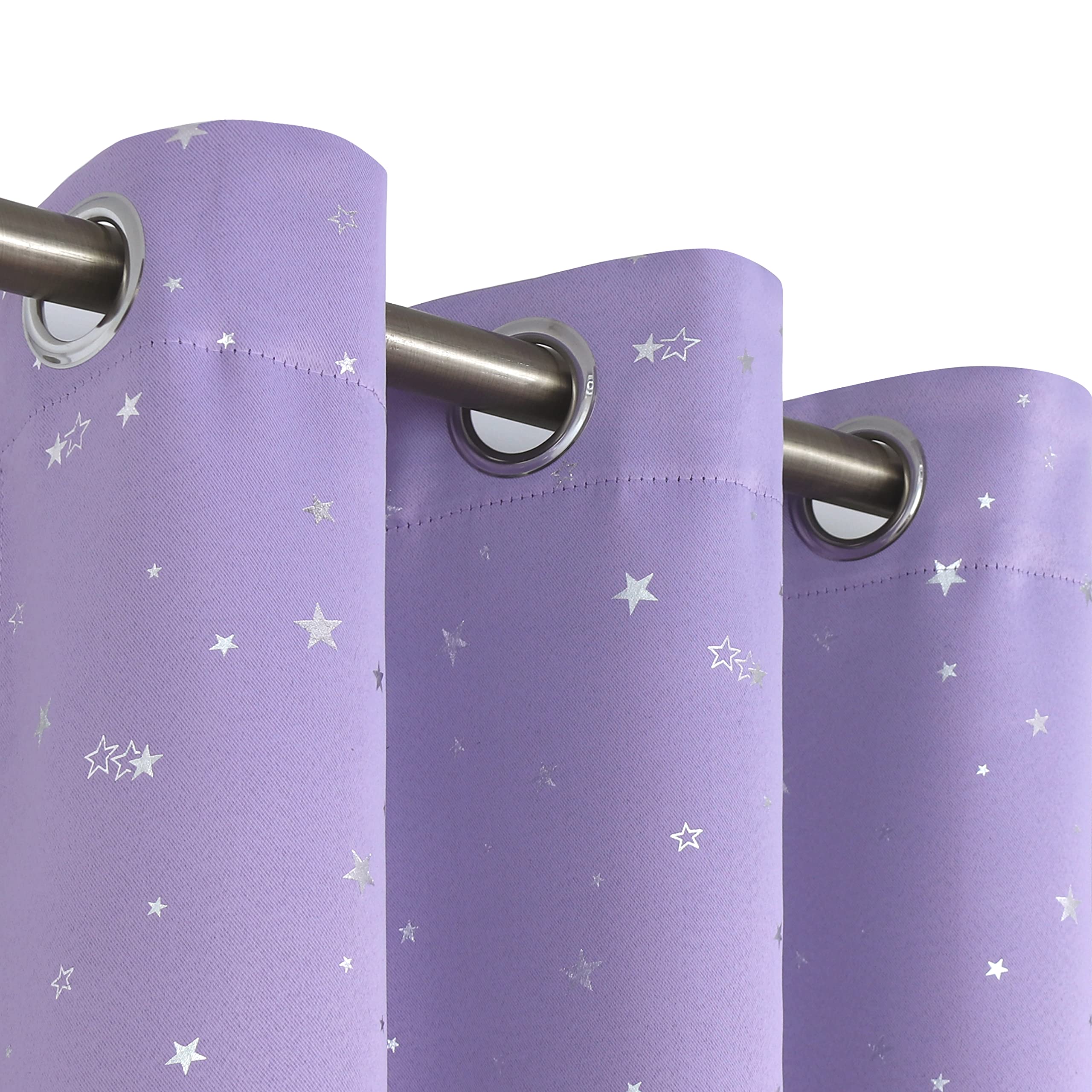 BGment Kids Room Blackout Curtains - Thermal Insulated Grommet Star Print Window Drapes for Bedroom & Living Room, Set of 2 Panels (42x72 Inch, Lavender) - Perfect for Nursery, Playroom & Home Decor