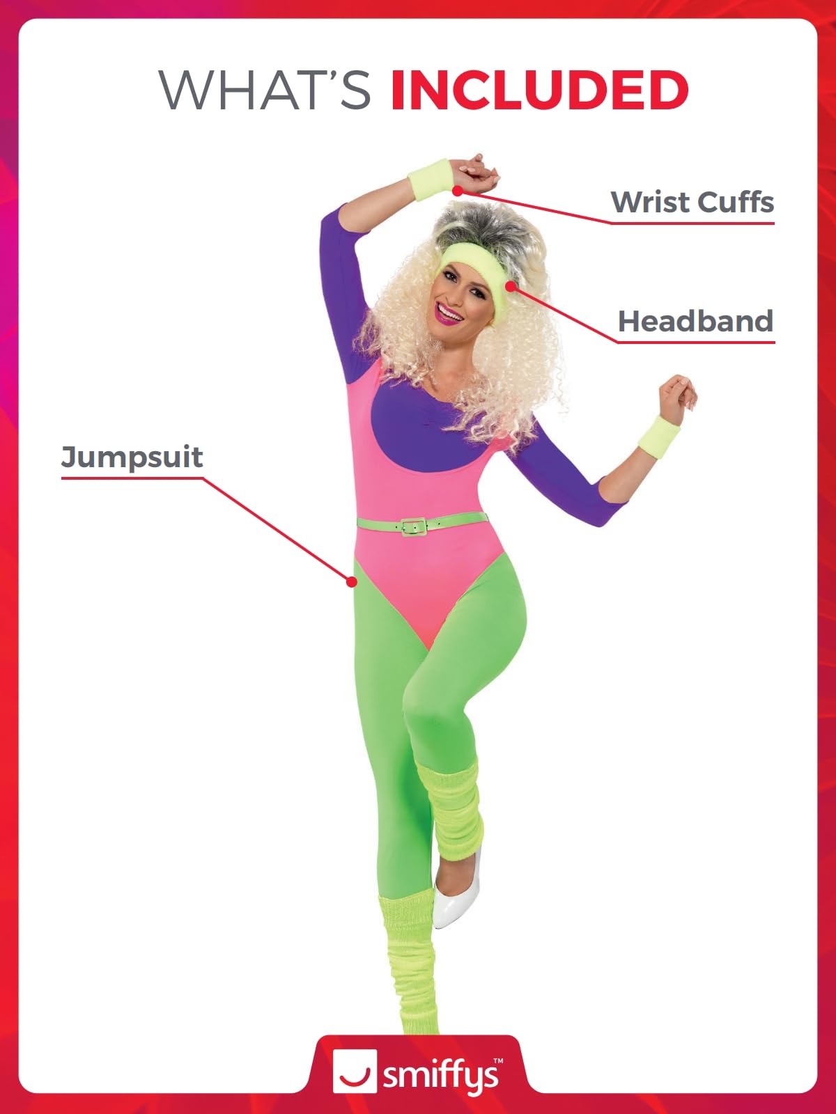 Smiffy's Women's 80's Workout Costume - Retro Aerobics Outfit for Halloween, Theme Parties & Dance Performances